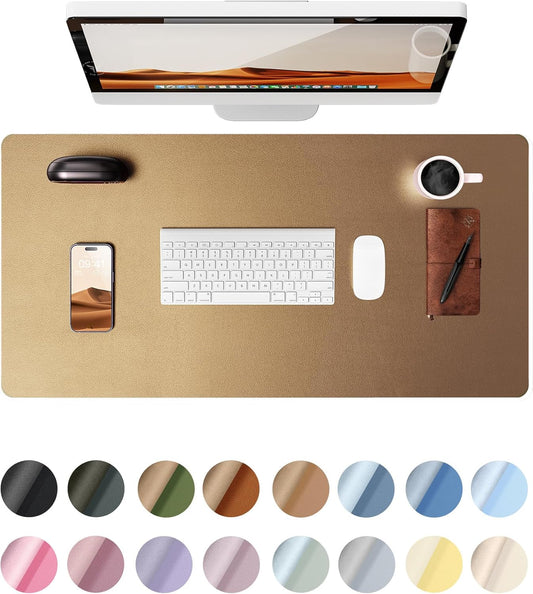 YSAGi Leather Desk Protector, Office Mat, Large Mouse Mat, Non-Slip PU Leather Blotter, Laptop Desk, Waterproof Writing Pad for Office and Home (Bronze, 35.4" x 17")