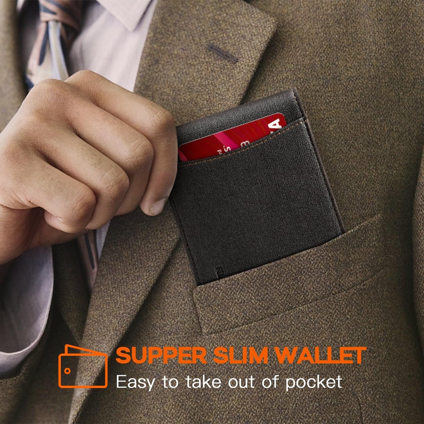 Slim Money Clip Wallets for Men RFID Blocking 11 Card Holder Minimalist Small Thin Carbon Leather Bifold Mens Front Pocket Wallet Gift Box