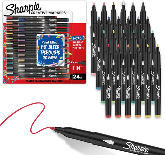 Sharpie Creative Markers Variety Pack, Water-Based Acrylic Paint Markers, Fine Tip, Assorted, 24 Count