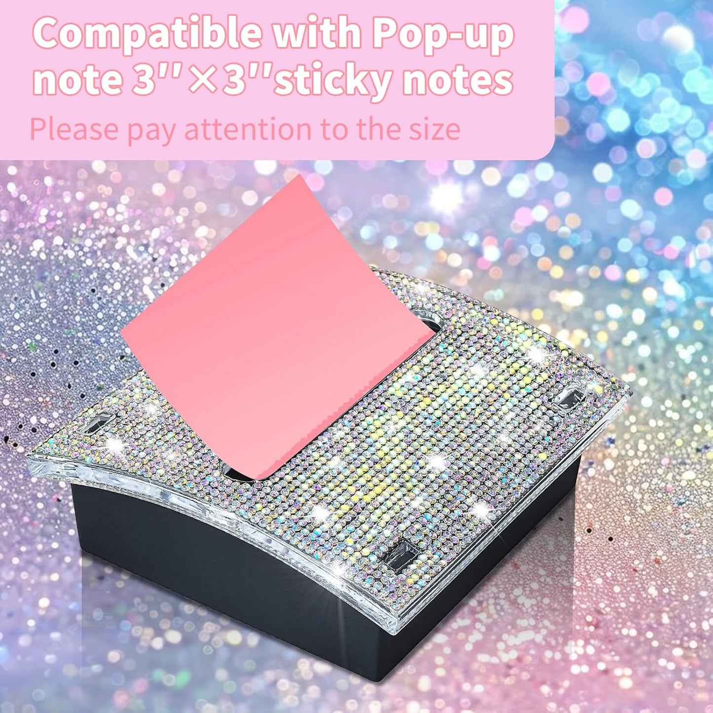 Rhinestone Self Sticky Note Holder Post it Note Dispenser Pop-Up Sticky Notes Dispenser 4 x 4 Inches Post it Dispenser for Desk (AB Bling)