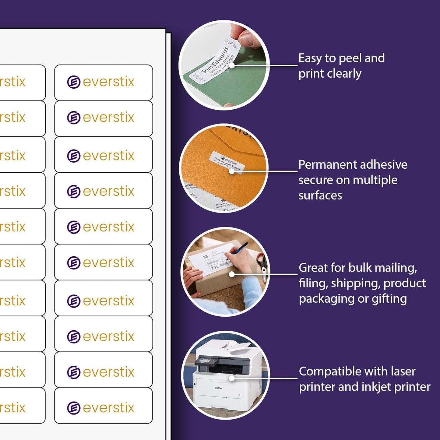 2" x 4", 25 Sheets, 250 Blank Shipping Labels, Printable White Sticker, Shipping Labels for Laser & Inkjet Printers, Letter Size