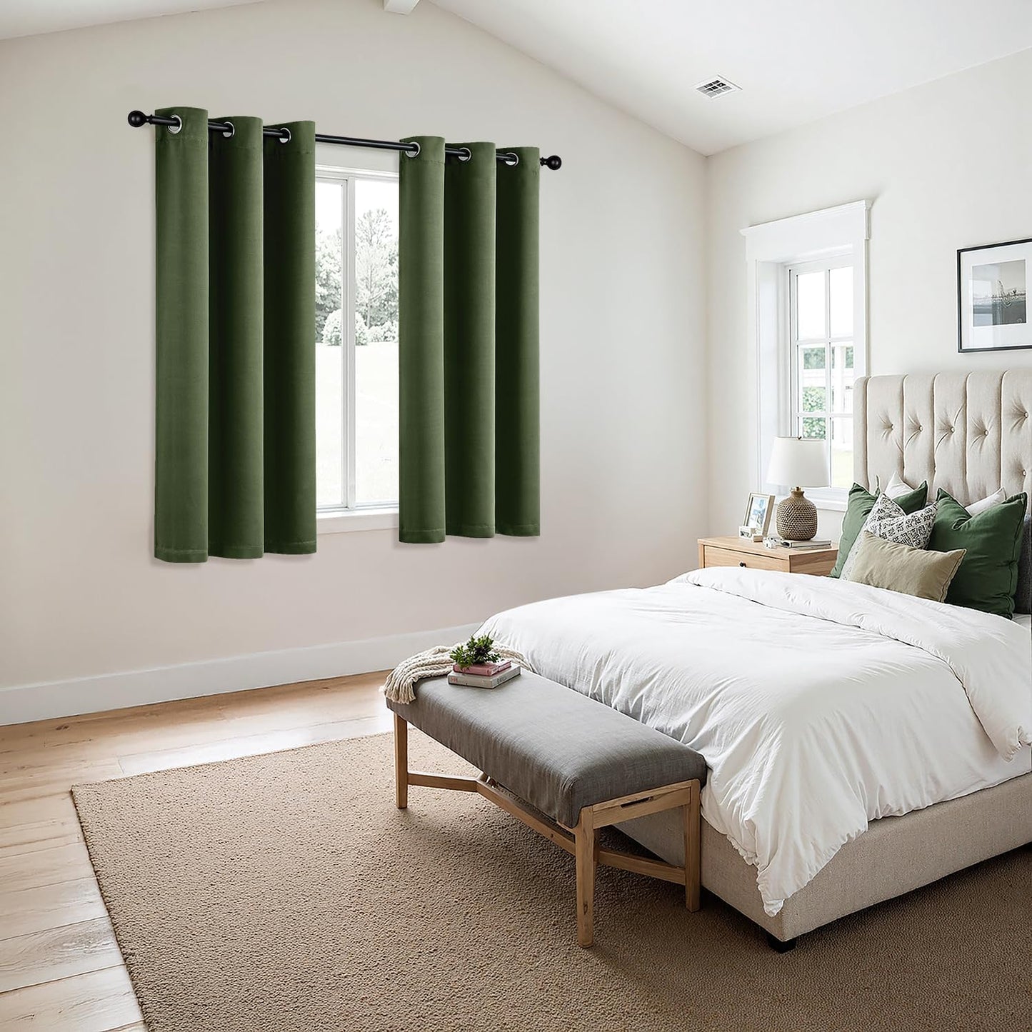 MIULEE Olive Green Blackout Curtains - Thermal Insulated Bedroom Curtains Room Darkening Drapes for Living Room Kitchen Grommet Top Light Blocking Window Treatment, 40 x 54 Inches Long, 2 Panels