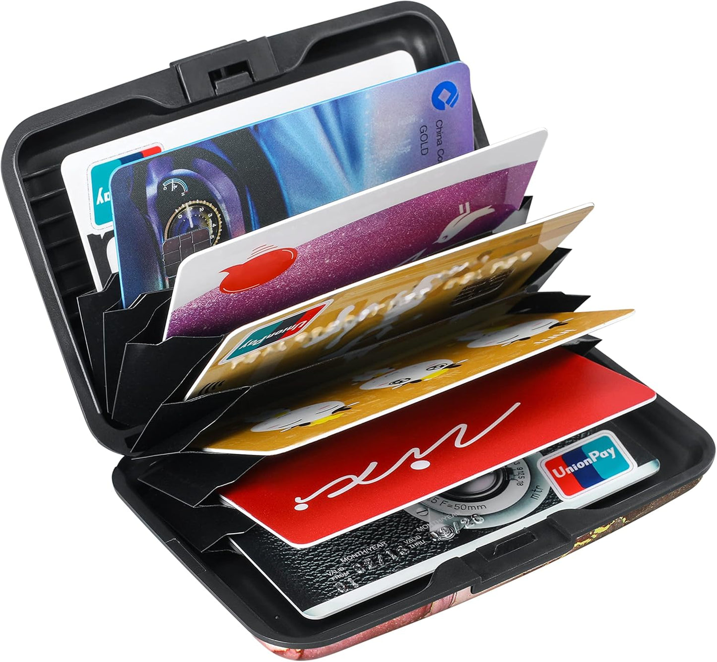 ELFISH Mini RFID Aluminum Wallet Credit Cards Holder Business Card Case Metal ID Case for Men Women（Pink Grey Marble