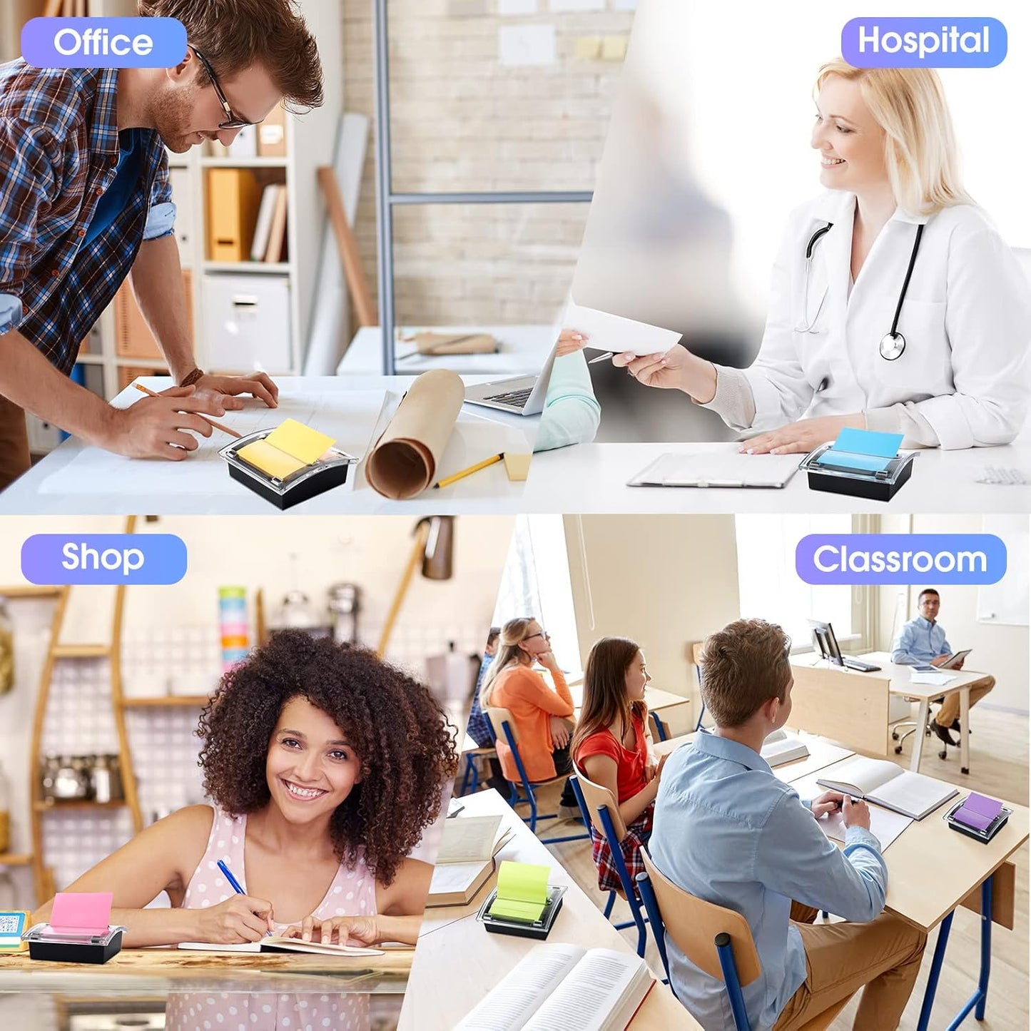 4 Pieces Pop up Notes Dispenser Black Base Sticky Note Holder Clear Top Sticky Pad Holder for Desk Sticky Pad Container Acrylic Memo Organizer Fits for 3 x 3 Inches Reminder School Office Home Store