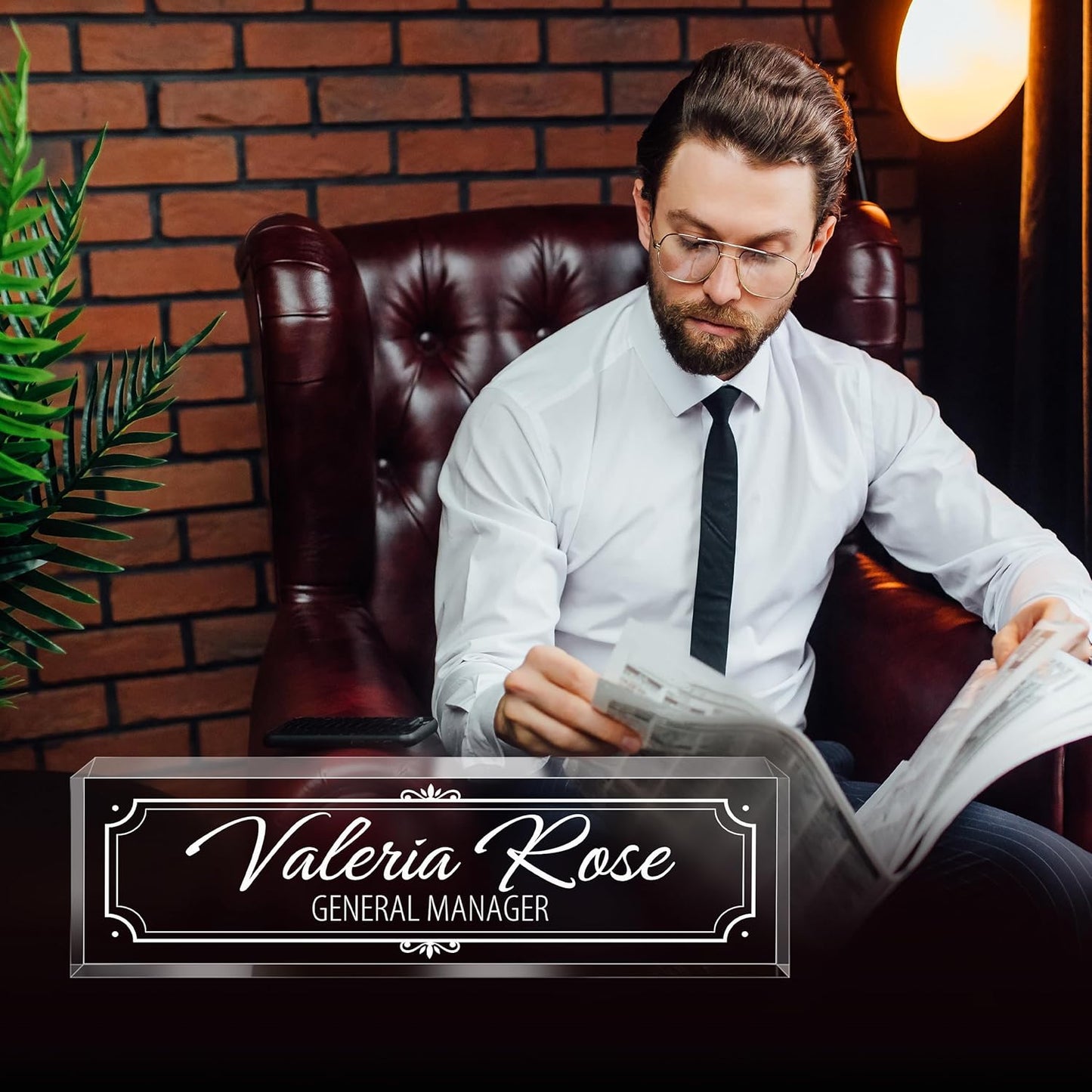 Personalized Name Plate for Desk - Custom Engraved Name Plates for Man - Boss Day Gifts for Boss - Acrylic Office Decor Appreciation Gifts for Teacher Nurse Coworker Social Worker (White Frame)