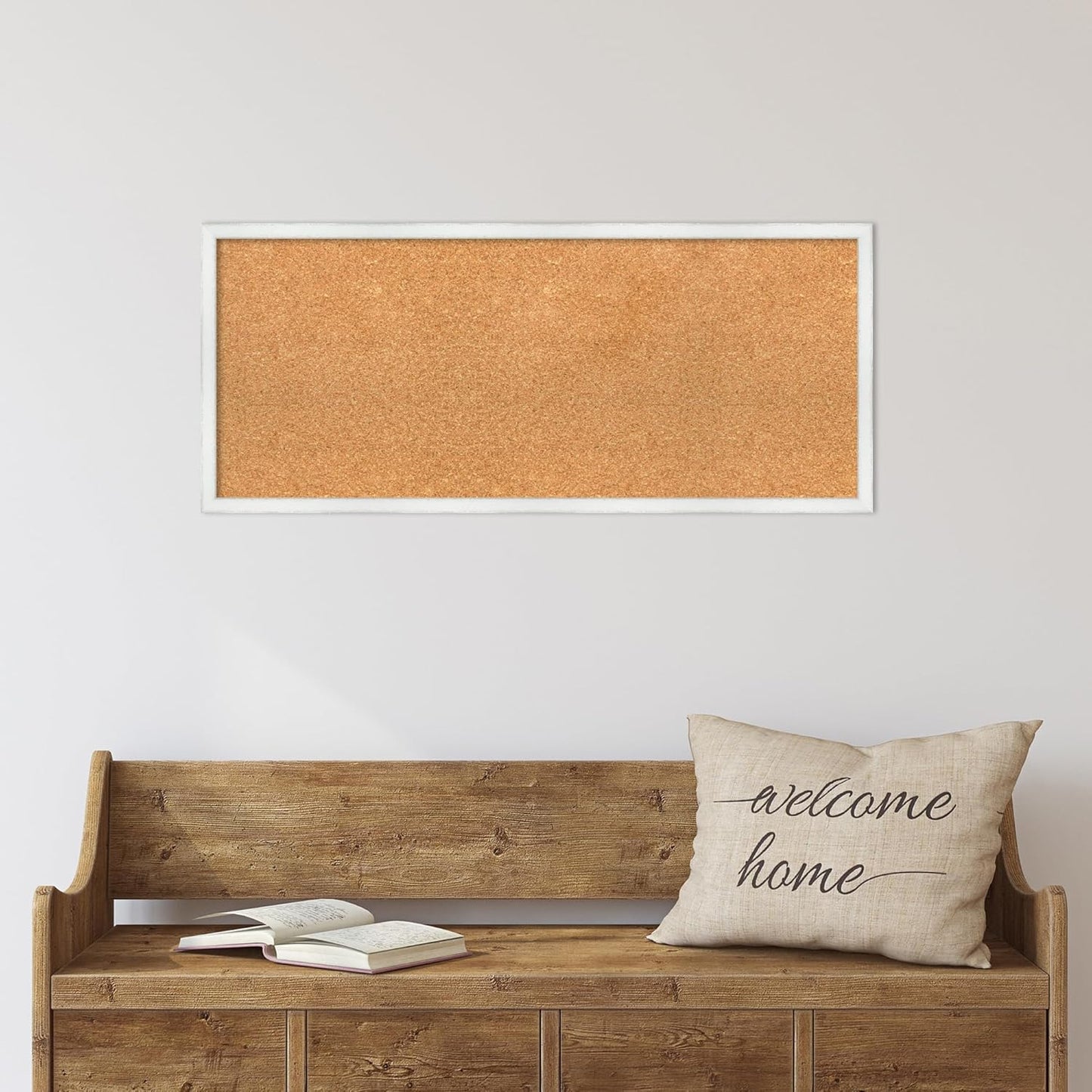 Amanti Art Natural Cork Board for Wall, 15x35 Vision Board with White Frame, Medium Corkboard Office Decor for Home Organization, Country Rustic Corkboard Pinboard to Display Items for Home