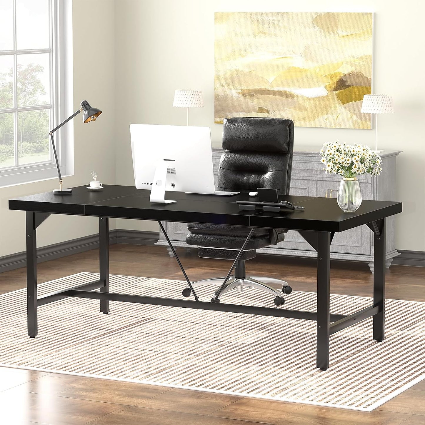 Unikito 63 Inch Computer Desk, Sturdy Large Office Desks, Premium 2 Person Long Desk, Super Thick Study Writing Gaming Table, Modern Computer Table for Home Office Workstation, Easy to Assemble, Black