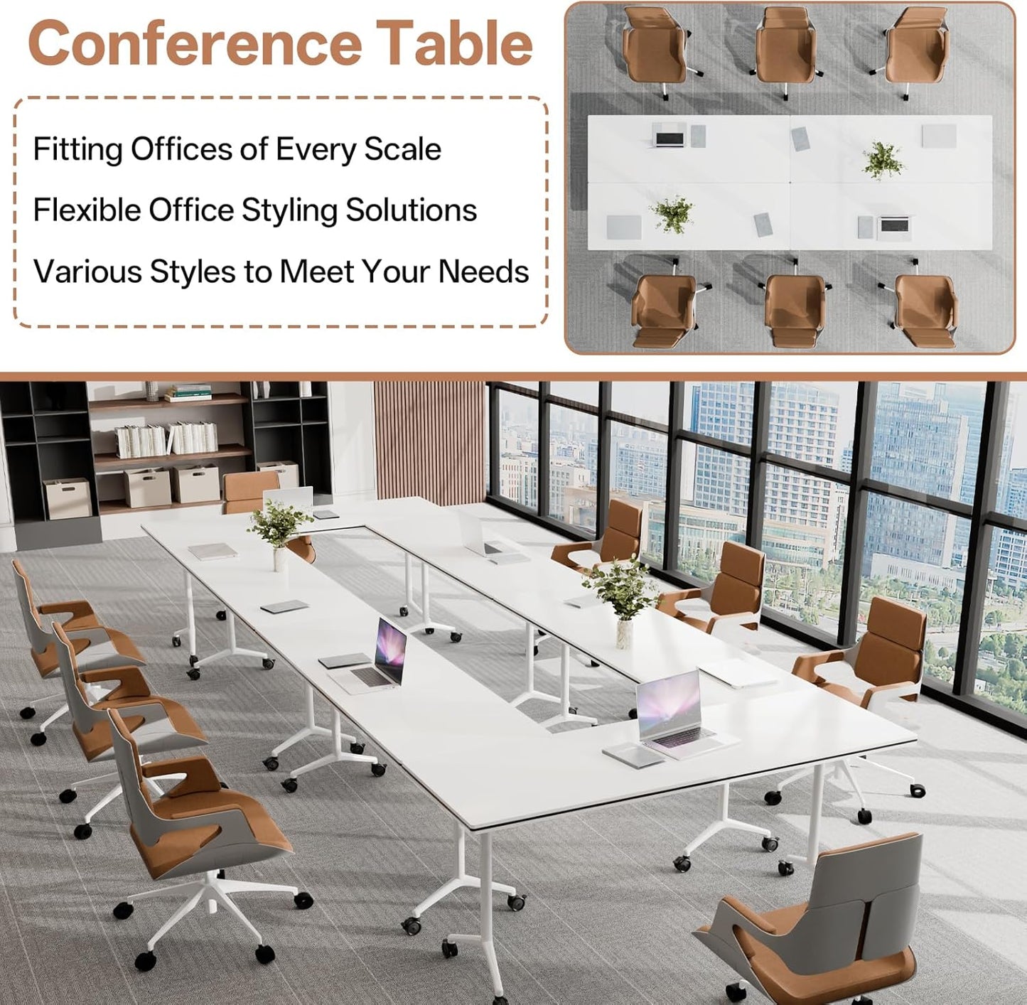 Conference Table, Folding Conference Tables for 2-20 People, Modern Conference Room Table with Wheels, Super Sturdy Large Rectangle Mobile Meeting Seminar Tables for Office (2PCS 61.0in)