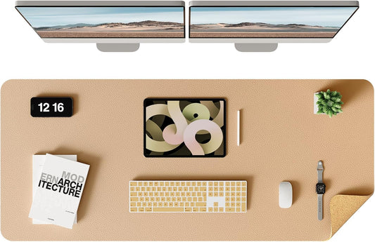 YSAGi Double-Sided Desk Mat, Eco Cork & Leather Desk Protector, Large Mouse Pad & Writing Pad for Office/Home (Apricot+Cork, 47.2" x 17")