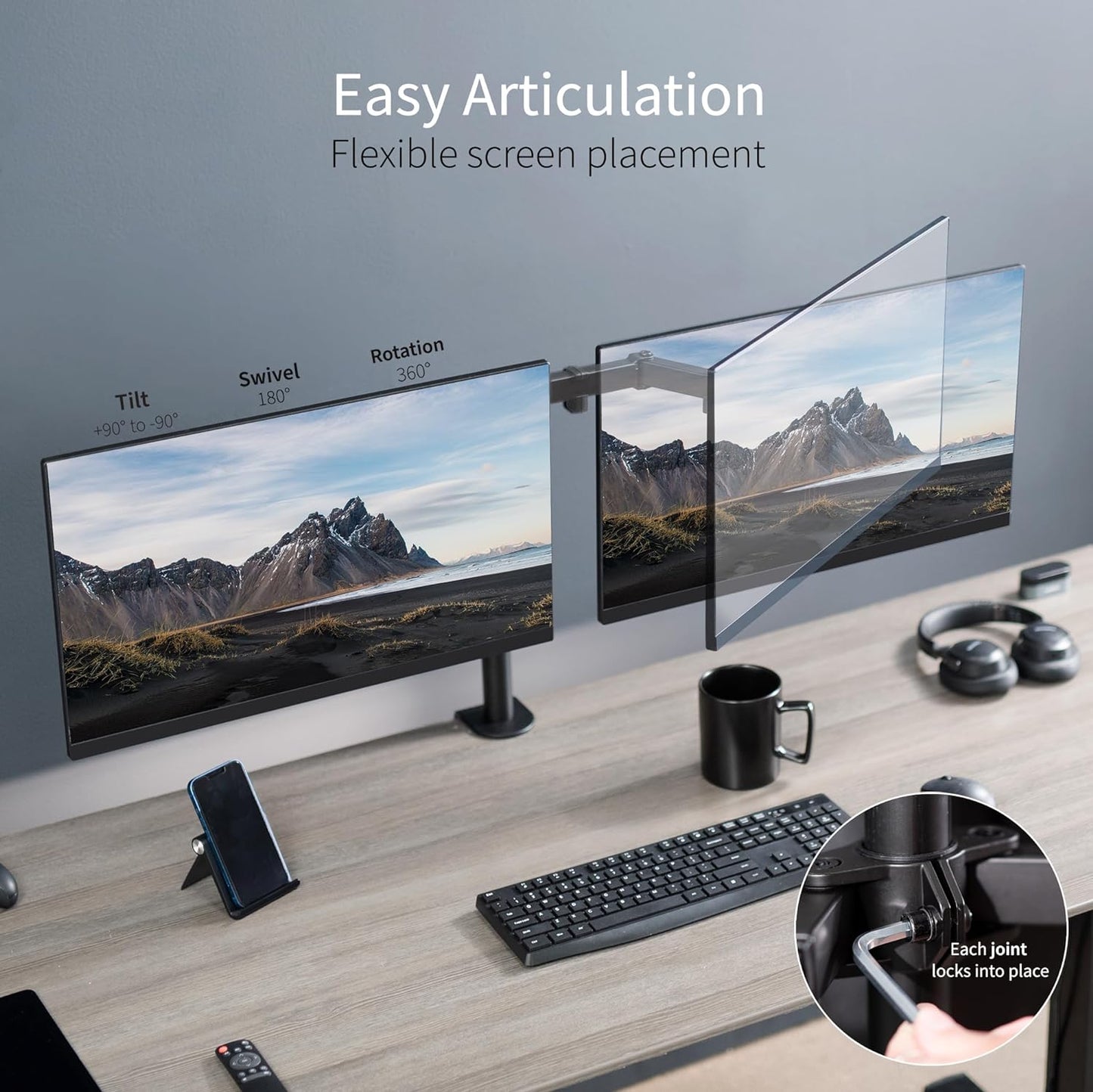 VIVO Dual Monitor Desk Mount, Holds 2 Computer Screens up to 30 inches and 22lbs Each, Heavy Duty Fully Adjustable Steel Stand with C-Clamp and Grommet, Black, STAND-V002