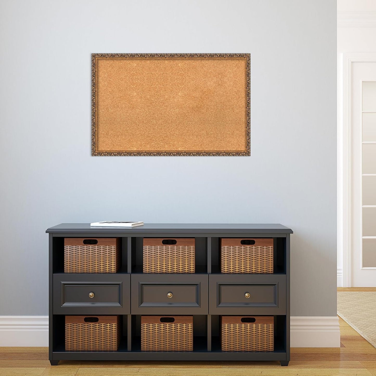 Amanti Art Natural Cork Board for Wall, 22x34 Vision Board with Bronze Frame, Large Corkboard Office Decor for Home Organization, Traditional Corkboard Pinboard to Display Items for Home Organization