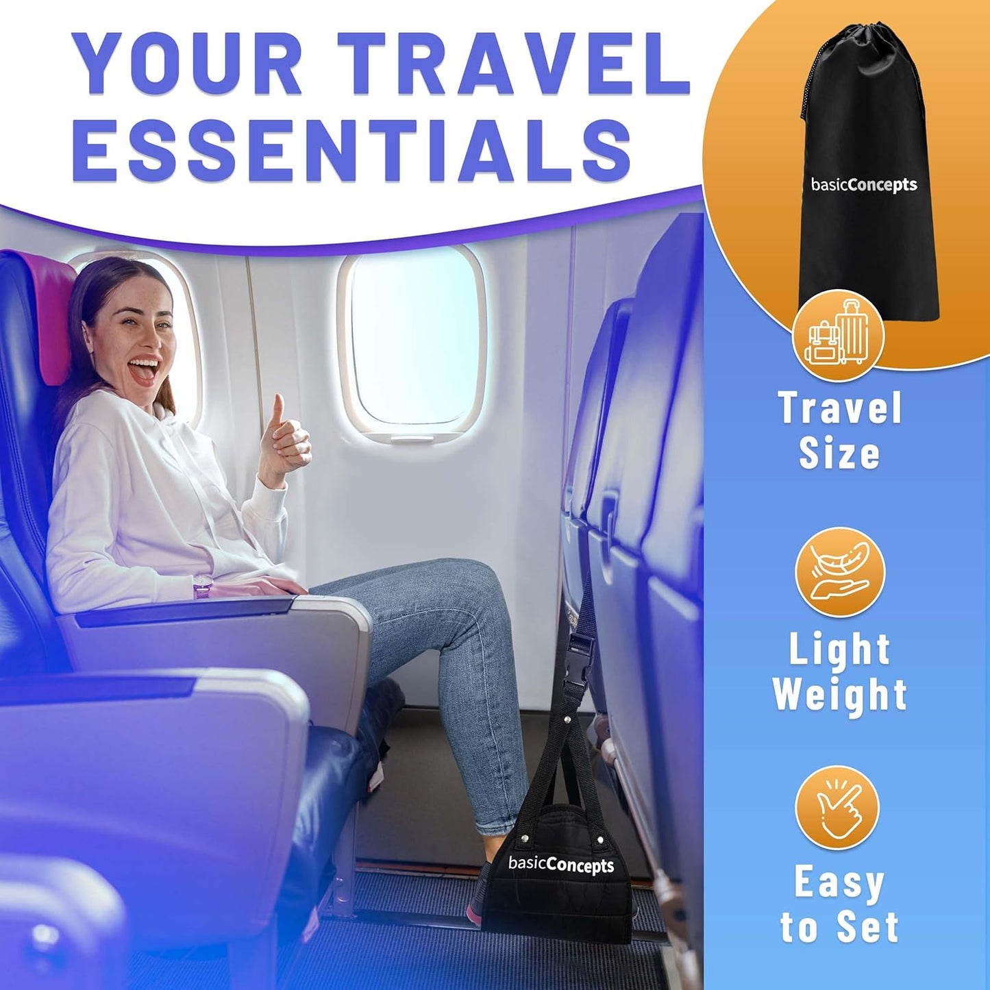 Airplane Footrest (4 Pack), Perfect Foot Hammock for Airplane Travel or Office - Relax Your Feet