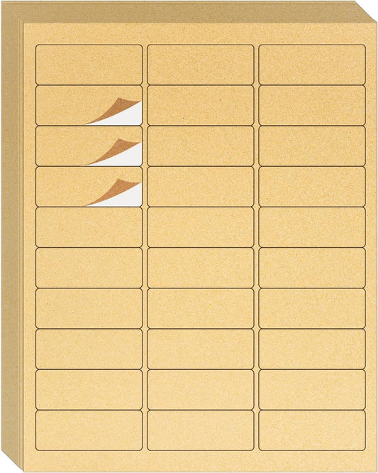 1" x 2-5/8" Kraft Labels Stickers, Address Labels 600 Label Paper for Laser/Inkjet Printer mailing Labels, Letter Size with Print Templates - 20 Sheets