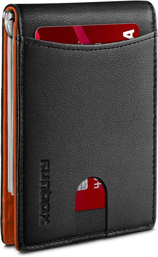 Slim Wallet for Men Genuine Leather RFID Blocking Bifold Minimalist Front Pocket Mens Wallet with Money Clip Thin Gift Box