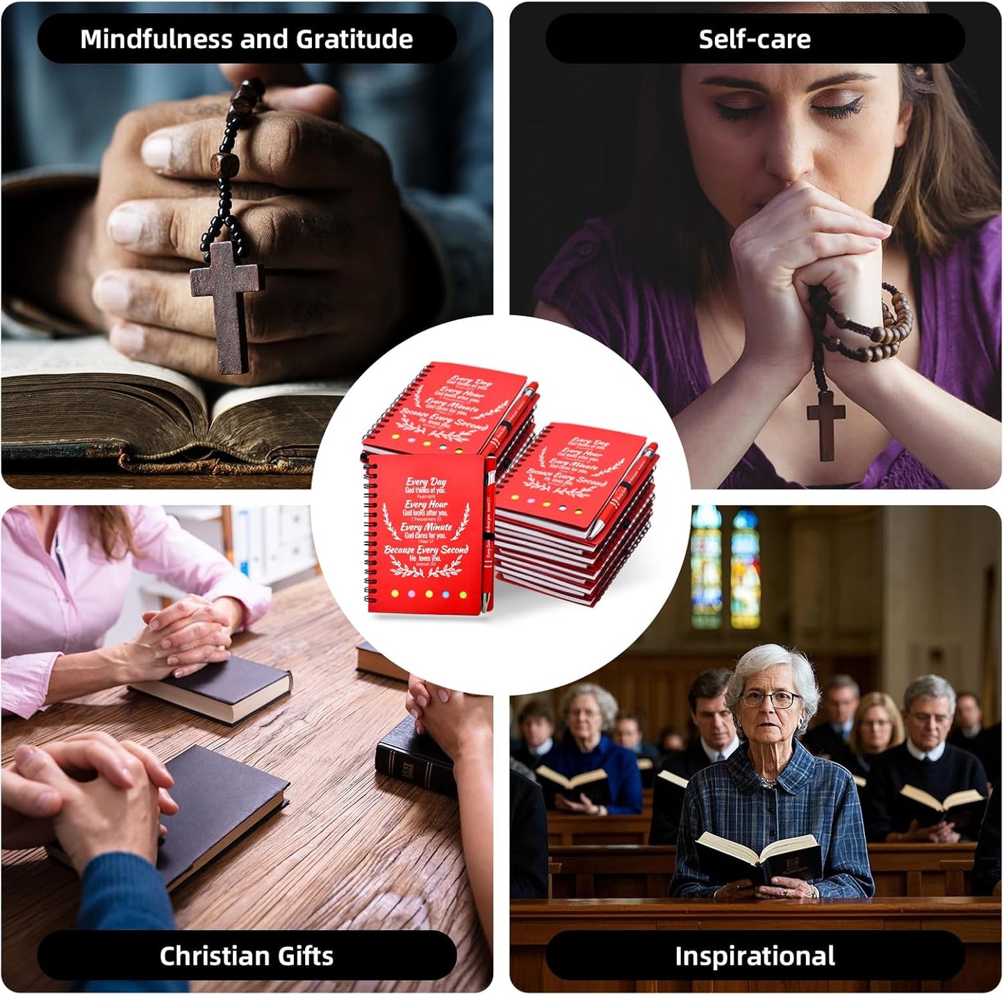 40 Pcs Bulk Fathers Day Christian Gifts Prayer Journal for Woman - 20 Set Religious Notepad with Christian Pen - Bible Notebook - Church Gifts for Inspirational, Bible Study, Devotions ( Red )