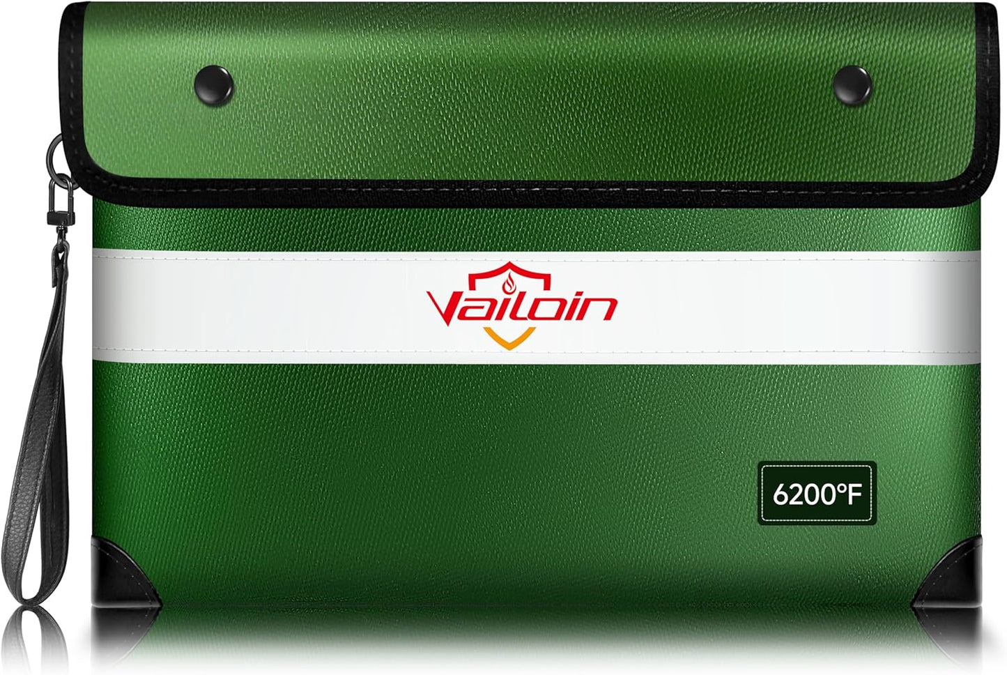 Vailoin Fireproof Money Bag for Cash, 6200℉ Insulated Fire and Waterproof Document Pouch with Water Resistant Zipper,Fireproof Envelopes for Important Documents, Valuables (11"x7.7",Green)
