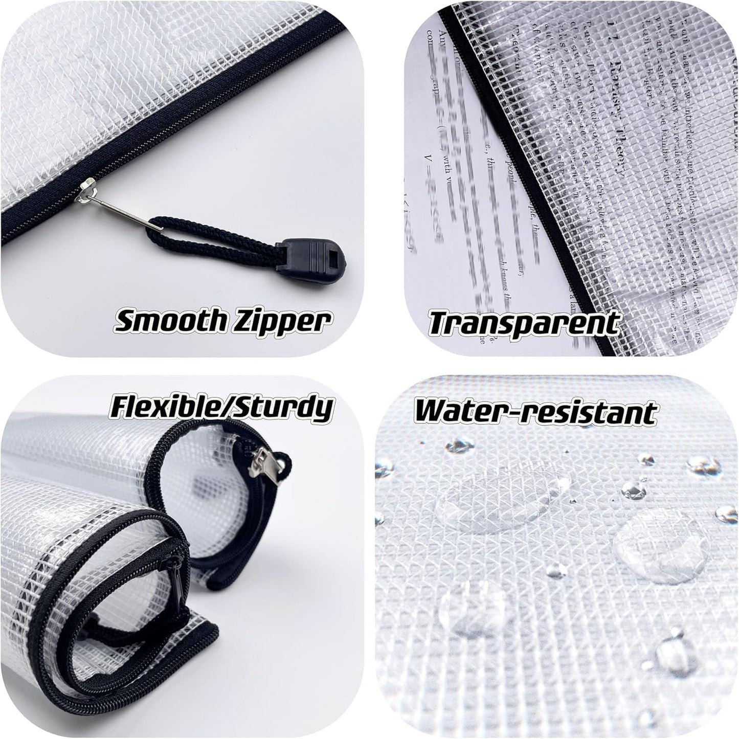 Oaimyy-24 Pcs Plastic Mesh Zipper Pouch Document Folders Bag Zip File Folders for School Office Supplies, Travel,Puzzles Games Organizing Storage-Black (Inches, 12"x 16")