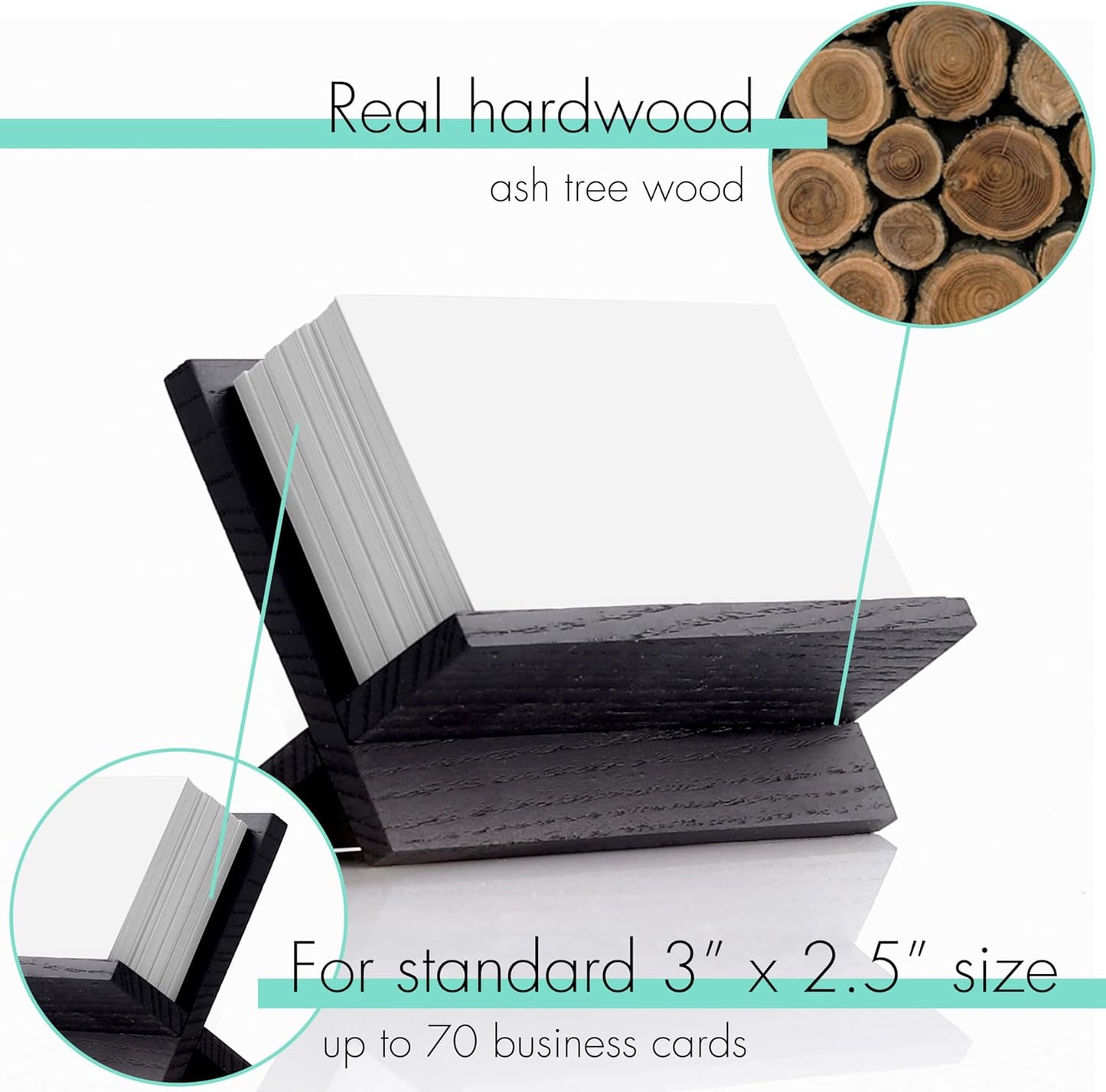 Business Card Holder for Desk - Black Wood Small Cards Holders, Professional Desktop Business Card Stand Display, Wooden Name Card Holder, Modern Design Office Business Cards Holder