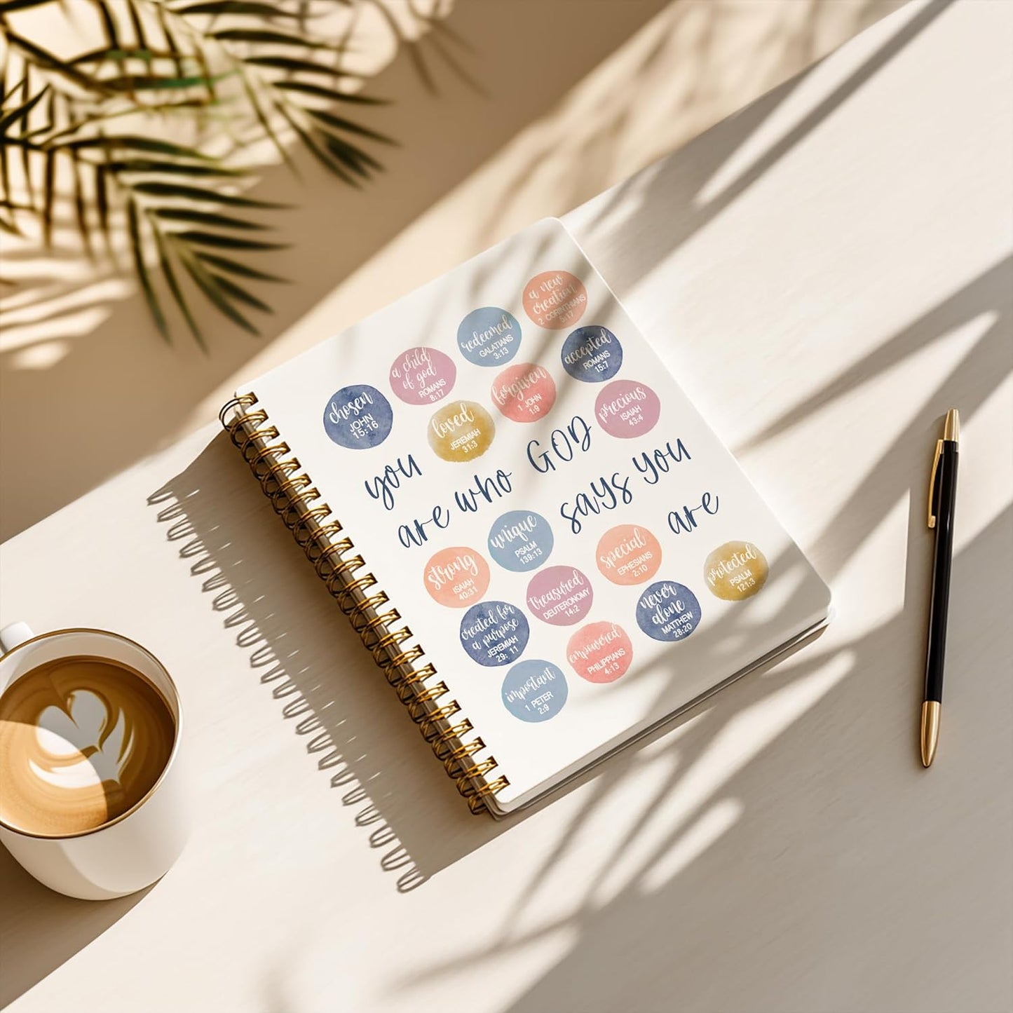 Bible Notebook, A5 Spiral Christian Journal Bible Verse-God Says You Are, Inspirational Notebooks for Women, Bible Study, Gift for Birthday Christmas, Office Supplies (Light blue)