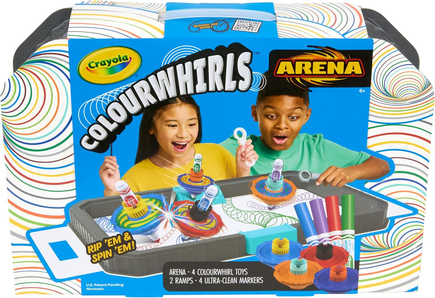 Crayola Colourwhirls Battle Arena Set, DIY Gyro Spin Art Toy, 4 Battling Spinning Tops for Kids, Recess Toys & Games, Gift for Kids, Ages 6+