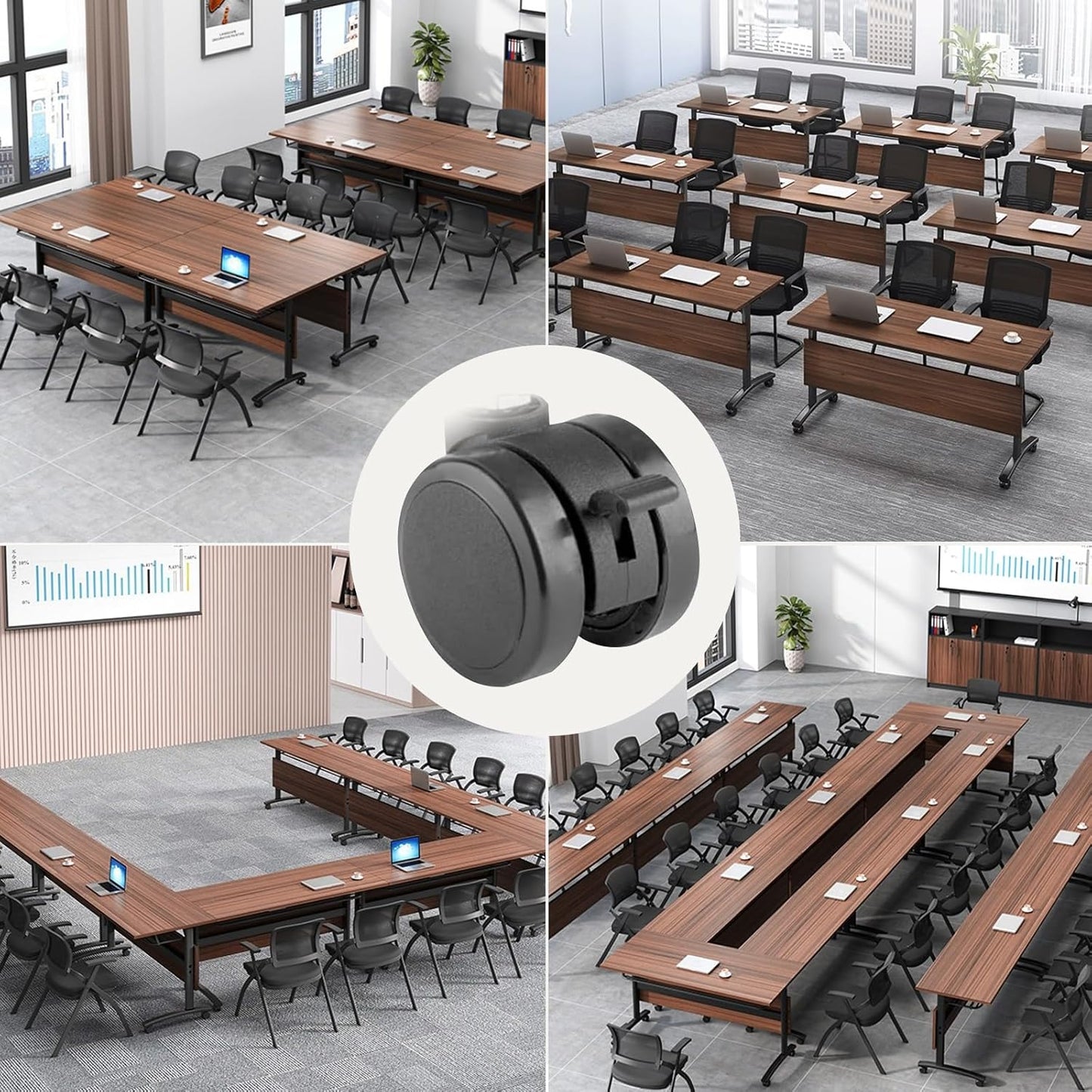 Conference Room Table with Silent Wheels, Mobile Folding Conference Table for 16 Person,Flip Top Office Training Tables with Walnuts Wood Tabletop, for School,Business Meeting Rooms (8Pack 71in)