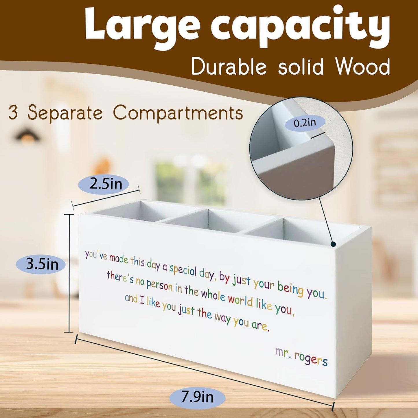 Mr.Rogers Inspirational Quotes Pen Holder for Desk, Motivational Gifts for Women Men Coworkers, Positive Gifts Wooden Pen Pencil Holder Organizer for Office Desk Accessories