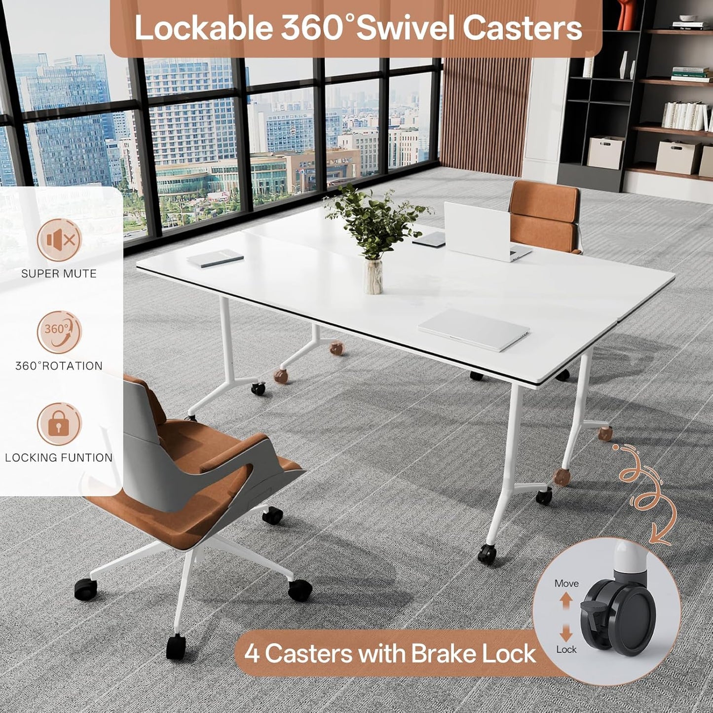 Conference Table, Folding Conference Tables for 2-20 People, Modern Conference Room Table with Wheels, Super Sturdy Large Rectangle Mobile Meeting Seminar Tables for Office (6PCS 55.1in)