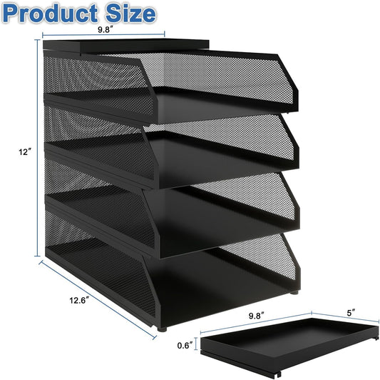 Natwind 4-Tier Desk Organizer,Stackable Paper Tray, Desk Accessories,Metal Mesh Desktop Organizer, Paper Sorter, Letter Trays,File Document Storage Rack for for Home, Office, School (Black)