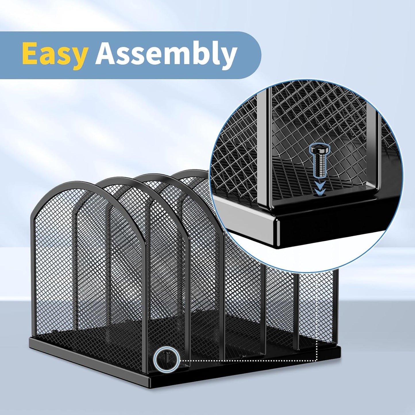 5-Section Vertical Desktop Organizer, 5-Section Mesh File Folder Stand Sorter for Office Home Classroom Organization (1, Gold)