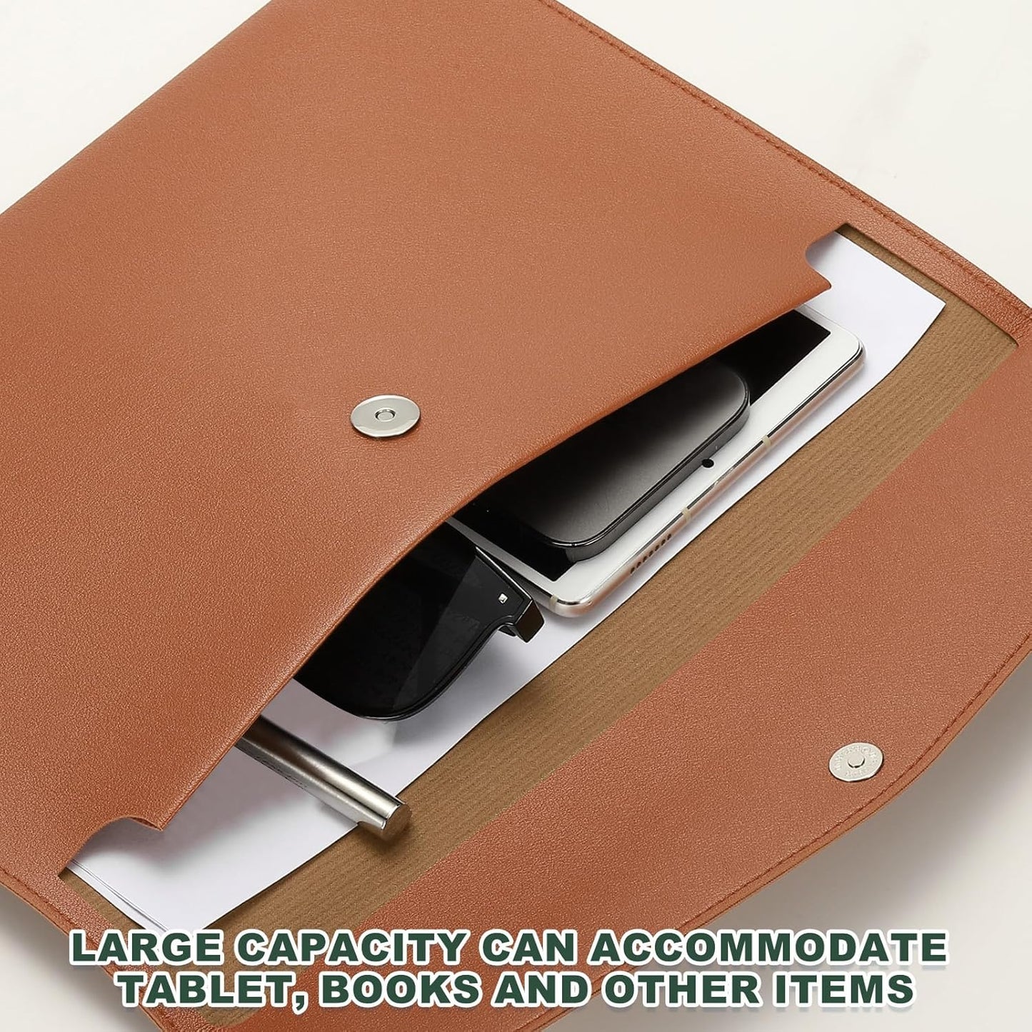 PATIKIL PU Leather A4 File Folder, Document Holder Filing Organizer Portfolio Envelope Folder Case with Snap Closure for Letter Receipt Style 2, Brown
