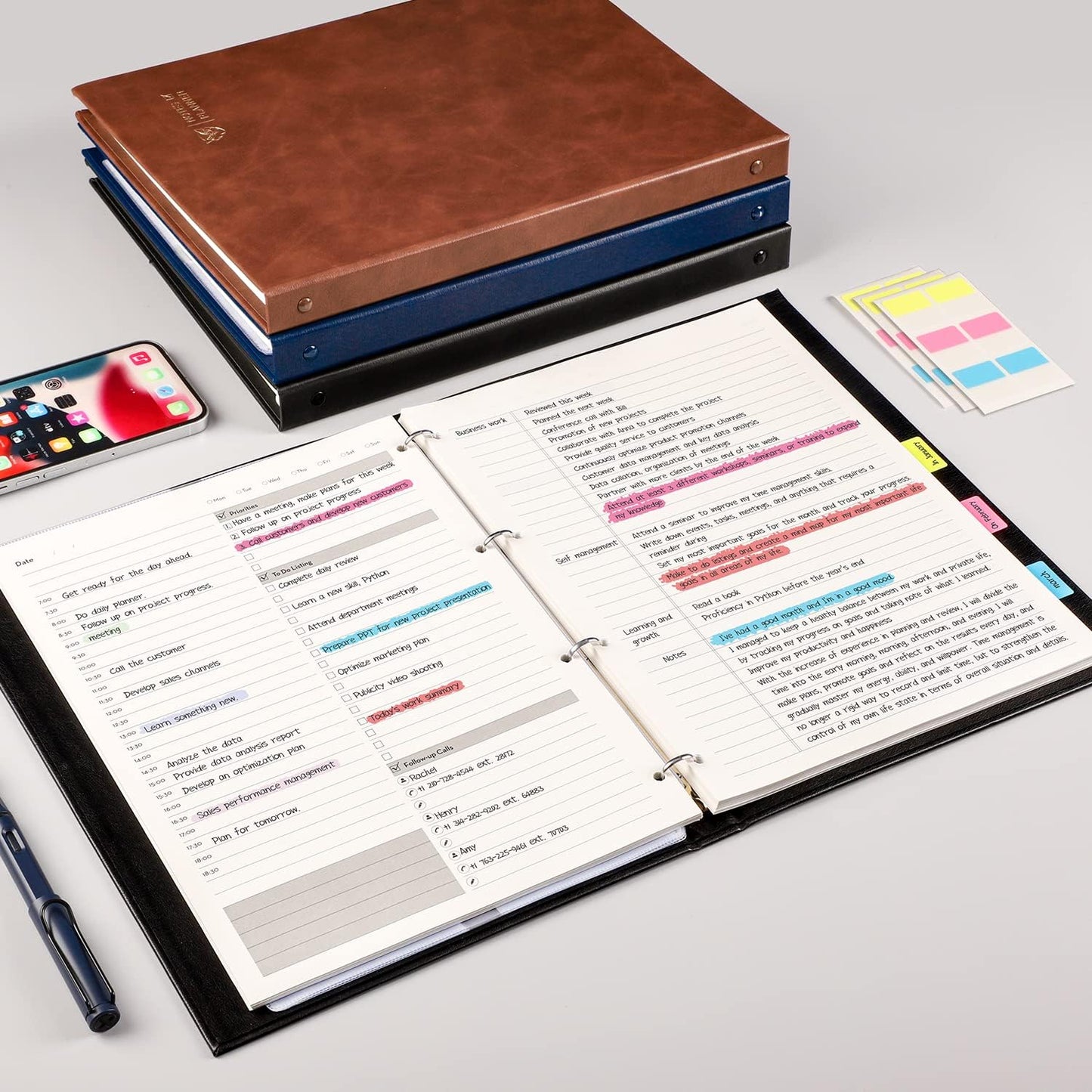 EMSHOI Daily Planner Refill 8.5" X 11", 80 Sheets, 160 Pages A4 4-Ring Binder Planner Inserts, Thick Cream Color Refill Paper, 100 GSM Loose Leaf, A4 Paper Refills with Gift Box