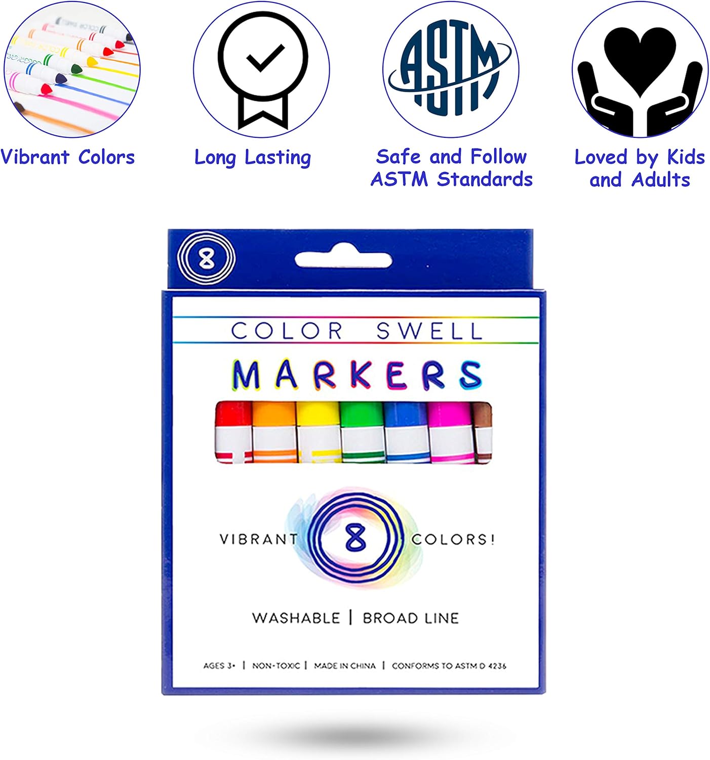 Color Swell Washable Markers Bulk 4 Pack of 8 Vibrant Colors Each for Kids, Adults, Teachers, Parties, and Families