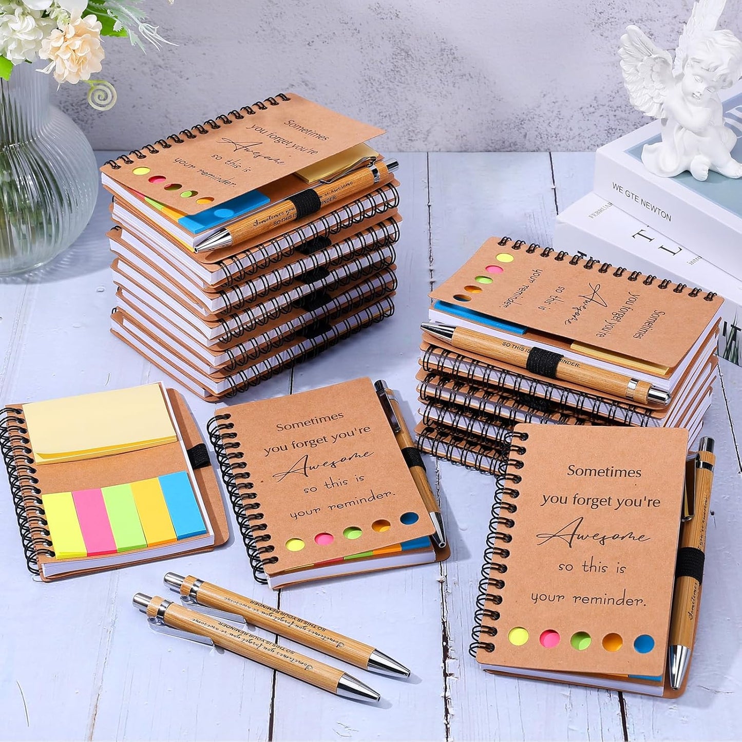 40 Sets Employee Appreciation Gifts Inspirational Spiral Notebooks with Sticky Notes Notepads Thank You Bamboo Ballpoint Pens Bulk for Coworker Nurse Teacher (SOMETIMES)