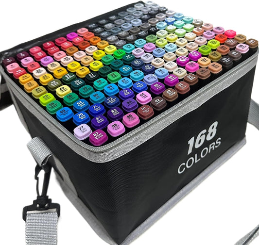 168-Color Dual-Tip Alcohol Markers Set with Shoulder Bag - Alcohol-Based Art Markers for Coloring, Drawing & Sketching -Gift for Kids, Teens, Artists