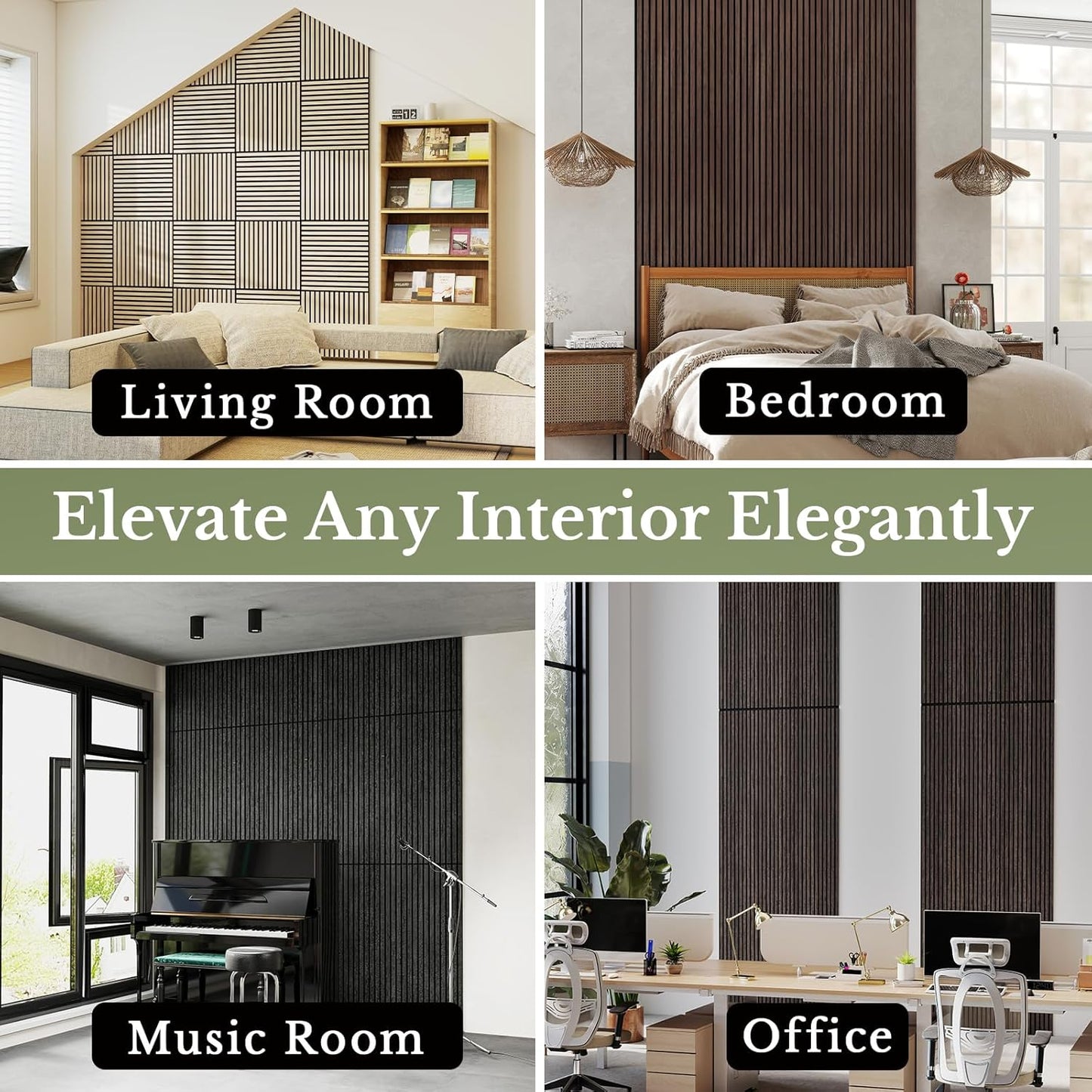 MISSDAY Wood Slat Acoustic Wall Panels, 4 Packs 47.2" x 23.6" Oak Soundproof Panel For Interior Wall Decor Noise Absorbing-3D Textured Wooden Panel Sound-Absorbing for Home, Office, Studio