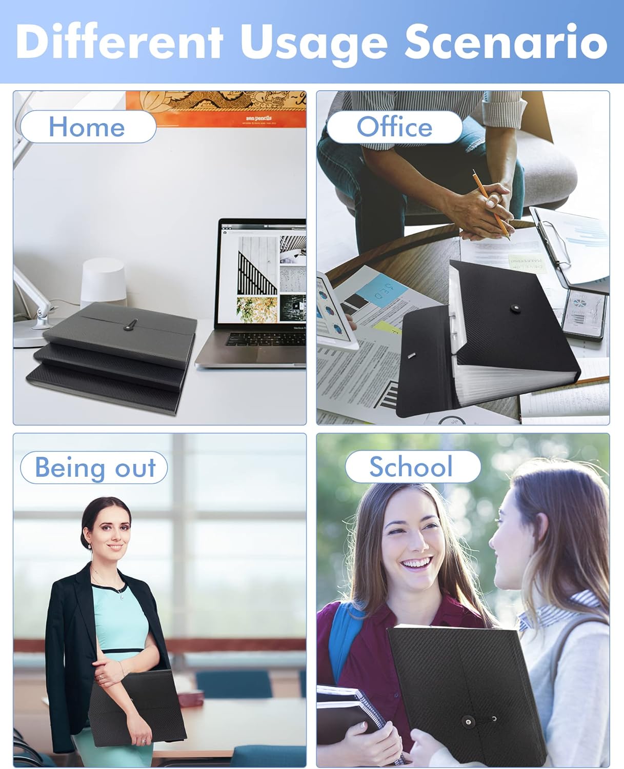 Cesil Black 7-Pocket Expanding File Folder, 33x24x3.5cm, A4, Letter, Polypropylene, Paper, 1x