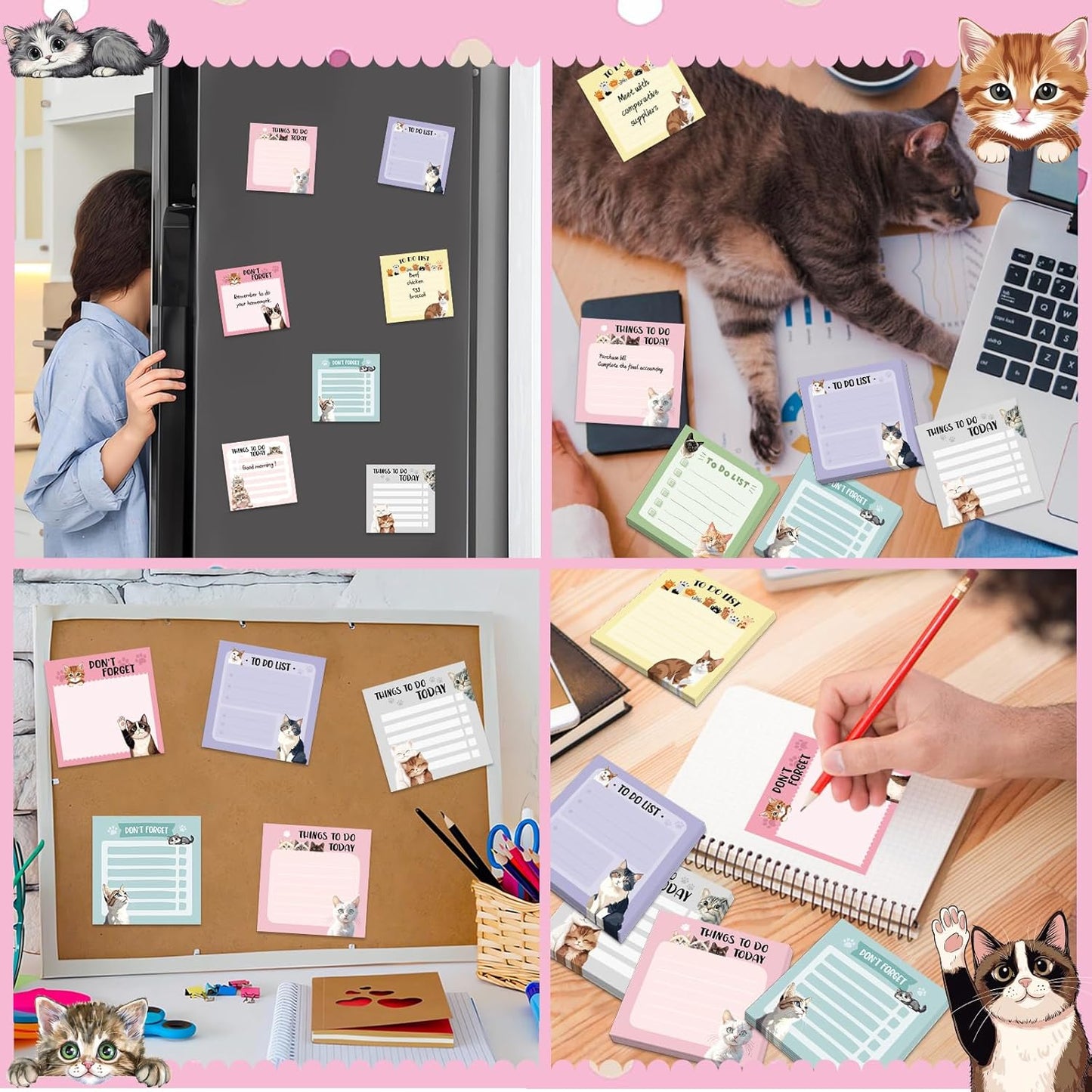 600Pcs Cat Sticky Notes, Funny Cat to Do List Notepad Cat Theme Self Stick Note Pads Cute Cat Memo Pads Kawaii Cartoon Animal Sticky Notes for Cat Lover Office Home School Supplies