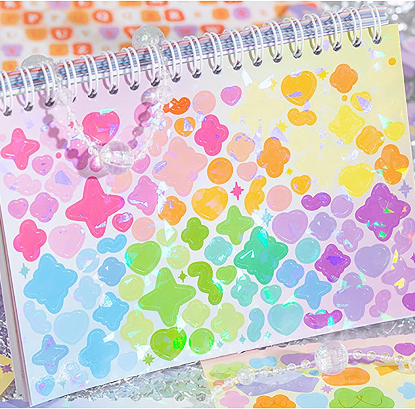 Doraking 50 Sheets Sticker Book, Self Adhesive Laser Love Cute Stickers for Arts Craft Greeting Cards Scrapbook Home Decoration DIY Deco Stickers(B)