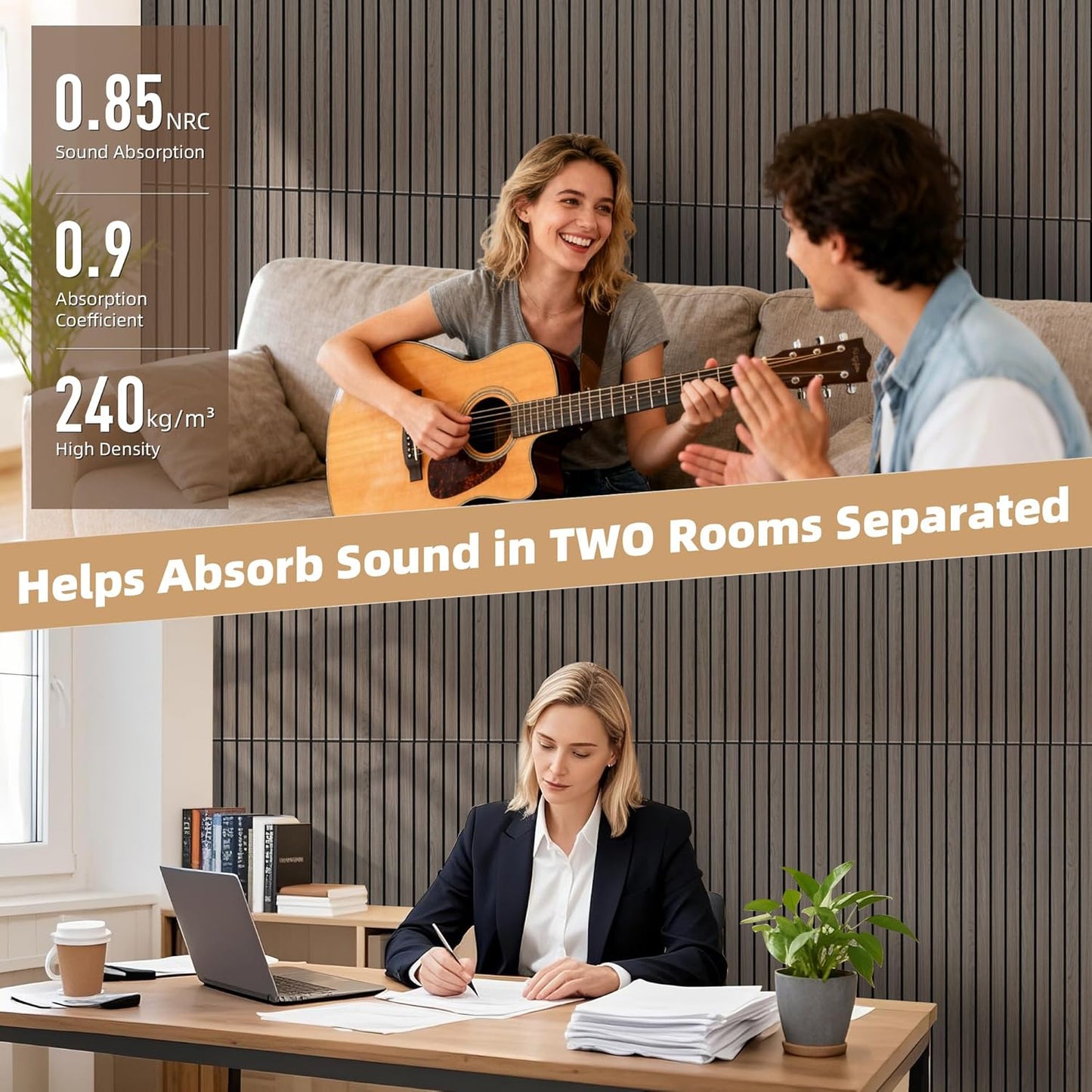 TO-TH Wood-Look Acoustic Wall Panels, 10 Pack 47.2” x 23.6” Acoustic Panels, Decorative Sound Absorbers Sound Dampening Panels for Home, Office, Basement, Walnut