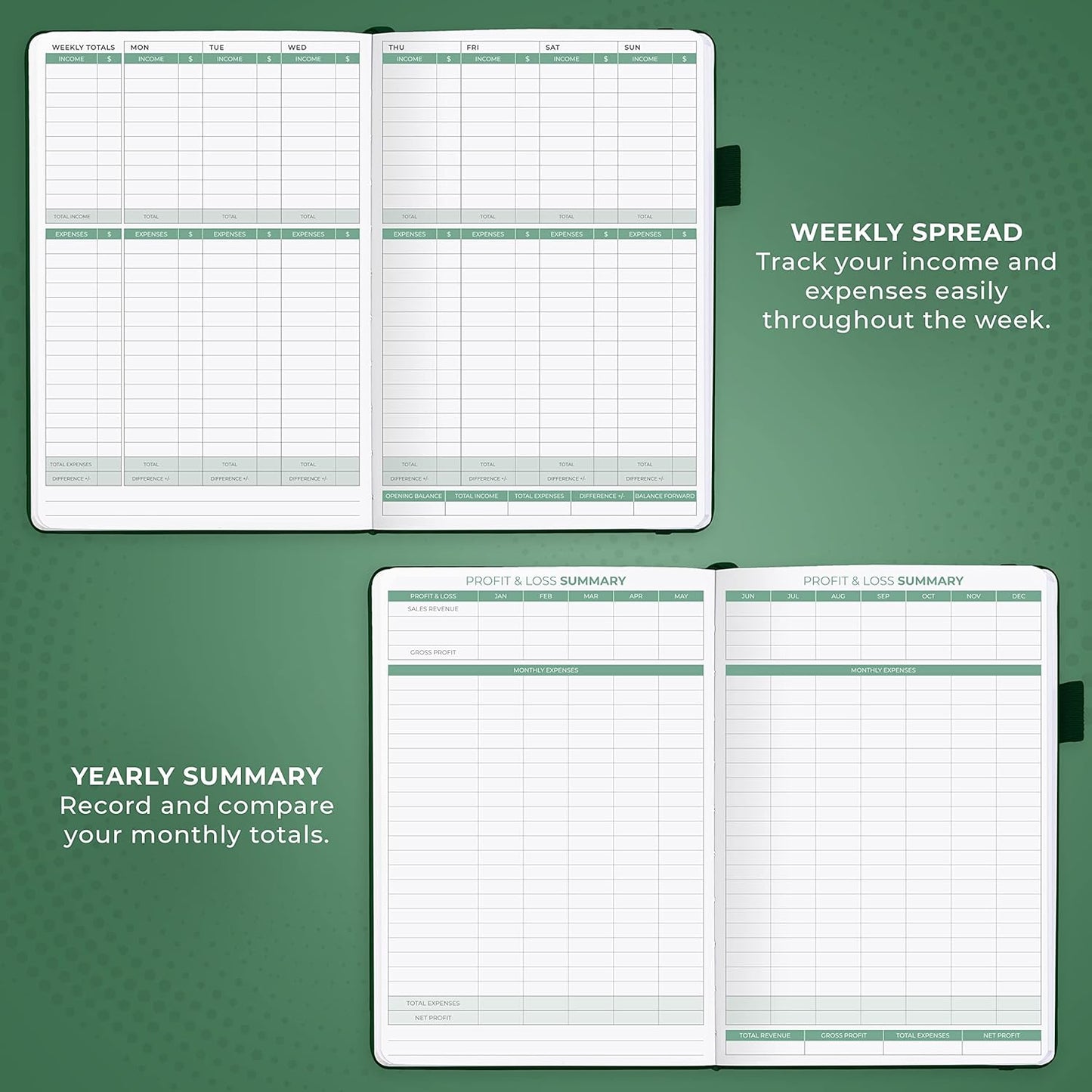 Clever Fox Income & Expense Tracker – Accounting & Bookkeeping Ledger Book for Small Business – 1-Year Record Notebook, A5 (Dark Green)