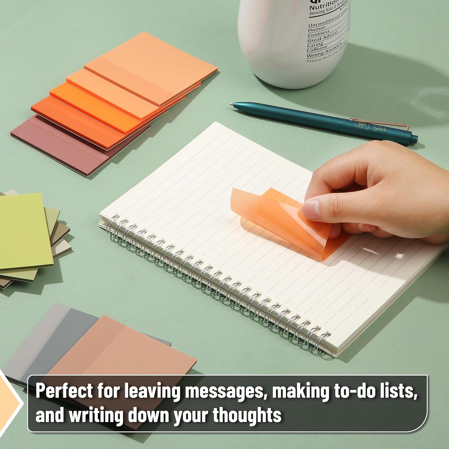 Mr. Pen- Clear Transparent Sticky Notes, 3”x3”, Earthy Colors, 12 Pads, 600 Sheets, See Through Sticky Notes