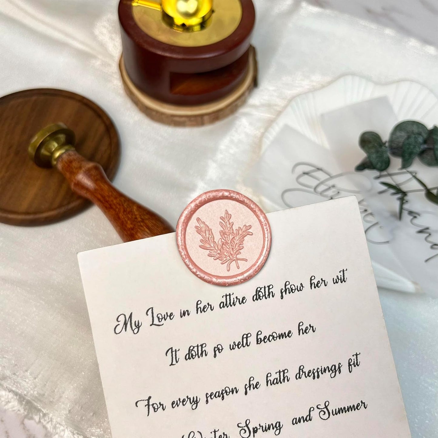 50Pcs Wax Seal Stickers Handmade Envelope Seals Self Adhesive Wax Stickers for Wedding Party Invitations, Envelope, Gift Wrap, Christmas(Rosemary Style, Pink)