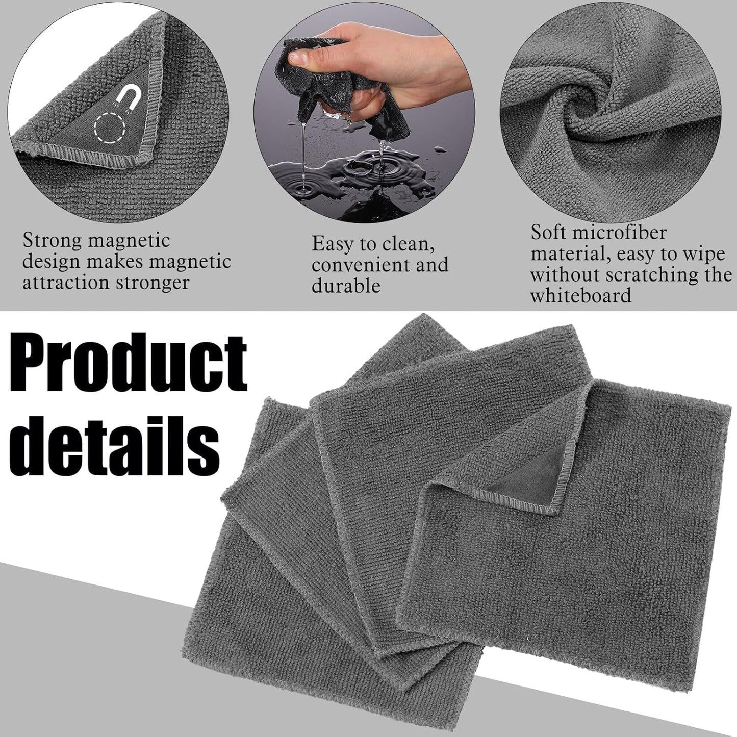 4 Pcs 15" x 15" Magnetic Cleaning Cloth Dry Erasers for White Boards Extra Strong Magnetism Microfiber Whiteboard Eraser for White Boards Blackboards Classroom Home Reusable Washable