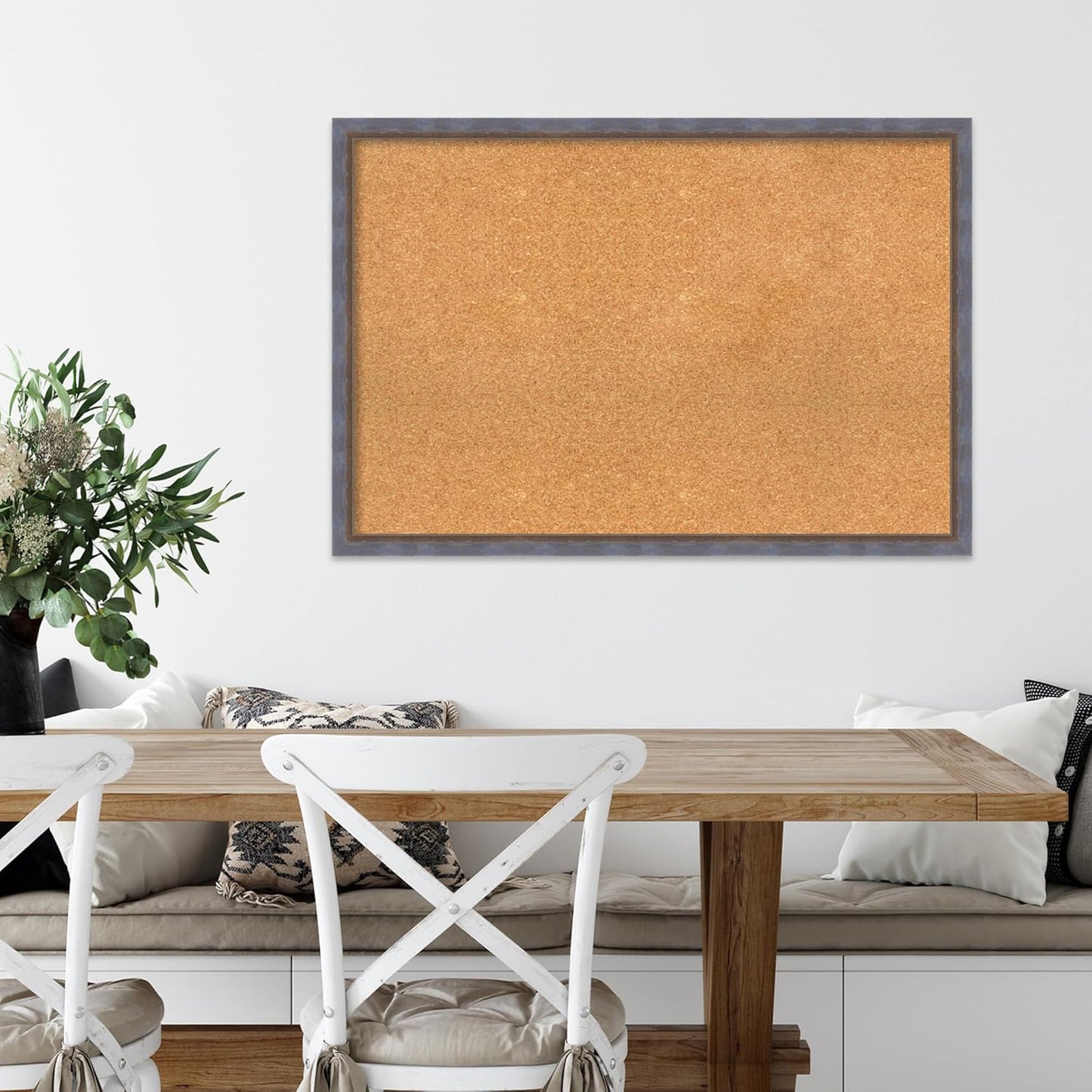 Amanti Art Natural Cork Board for Wall, 26x38 Vision Board with Blue Wood Frame, Large Corkboard Office Decor for Home Organization, Modern Contemporary Corkboard Pinboard to display items for home