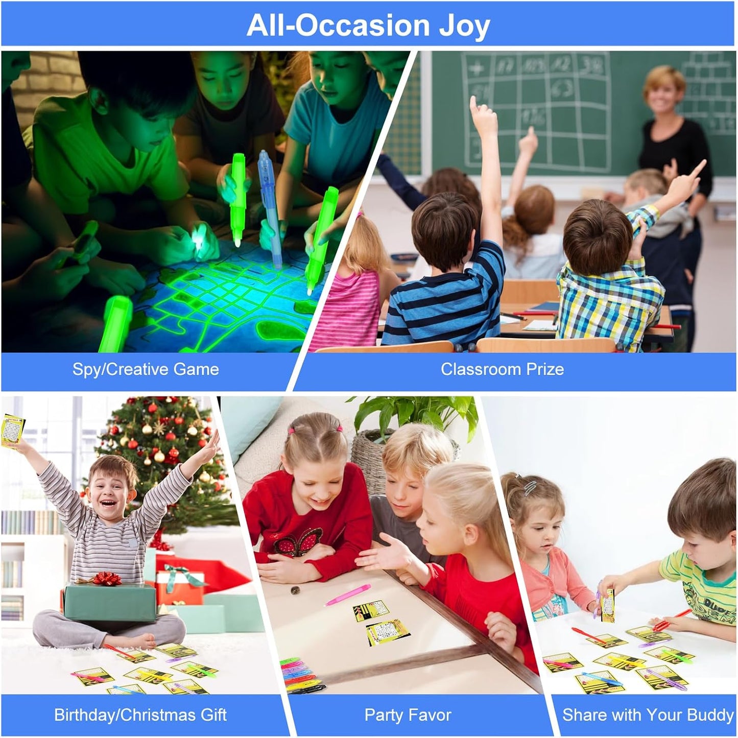 10 Pcs Invisible Ink Pens with UV Led dark light, Word Search & Maze Activities Cards and Bags Included, End of School Year Gift, Fun for Kids' Birthday, Halloween, Christmas, Goodie bag stuffers