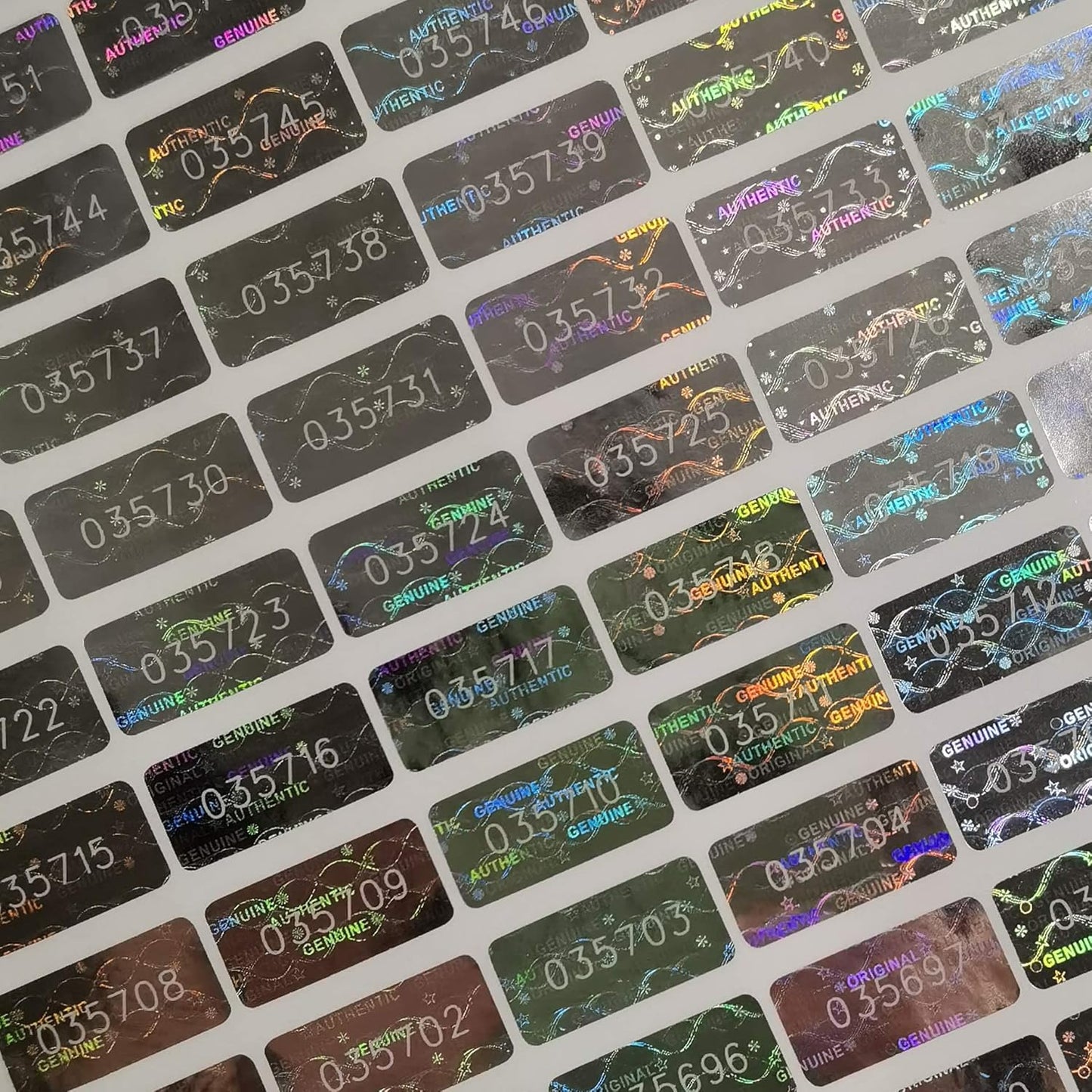 Tamper Proof Stickers Hologram Labels/Sticker High Security Tamper Evident Seal Warranty Void w/Unique Sequential Serial Numbering Original Genuine Authentic Rectangle (0.8x0.4 inch Sliver 180pcs)