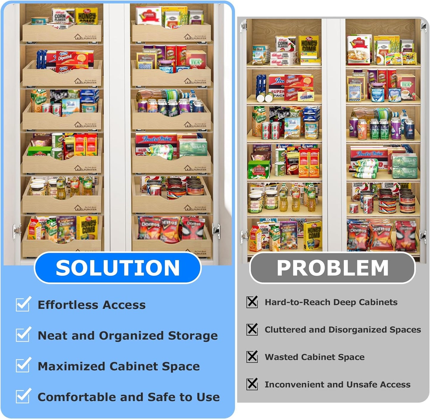 WelFurGeer Soft Close Pull Out Drawers for Kitchen Cabinets, 32" W x 22" D Pull Out Cabinet Organizer, Heavy-Duty Cabinet Organizer, Space-Saving Pullout Drawer for Home & Kitchen Organization