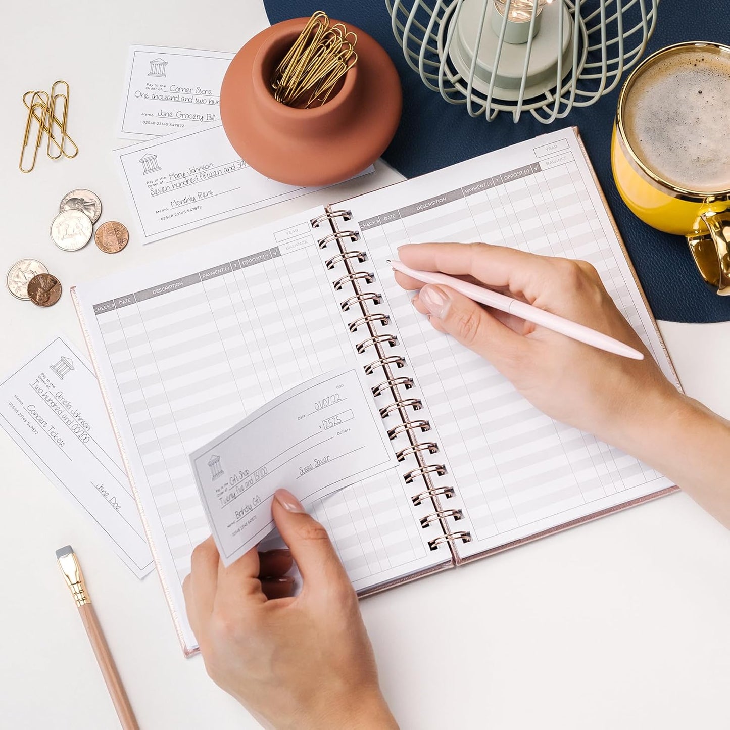 Clever Fox Check Register for Personal Checkbook – Checking Book Register – Checkbook Register – Accounting Ledger Book – 3968 Entry Lines, 6.1" x 8.3", Spiral Binding, Hardcover, Rose Gold