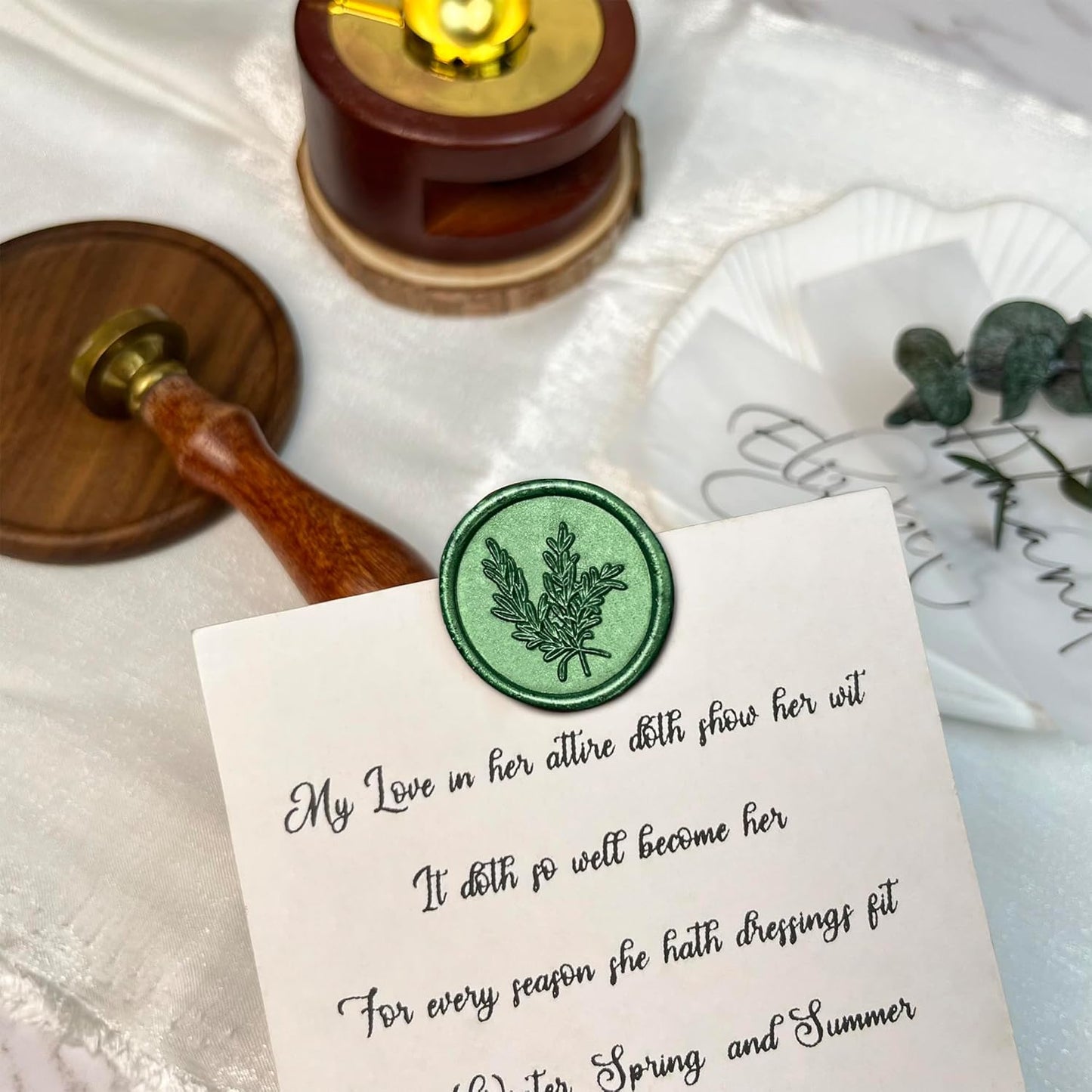 100Pcs Wax Seal Stickers Handmade Envelope Seals Self Adhesive Wax Stickers for Wedding Party Invitations, Envelope, Gift Wrap, Christmas(Rosemary Style, Green)