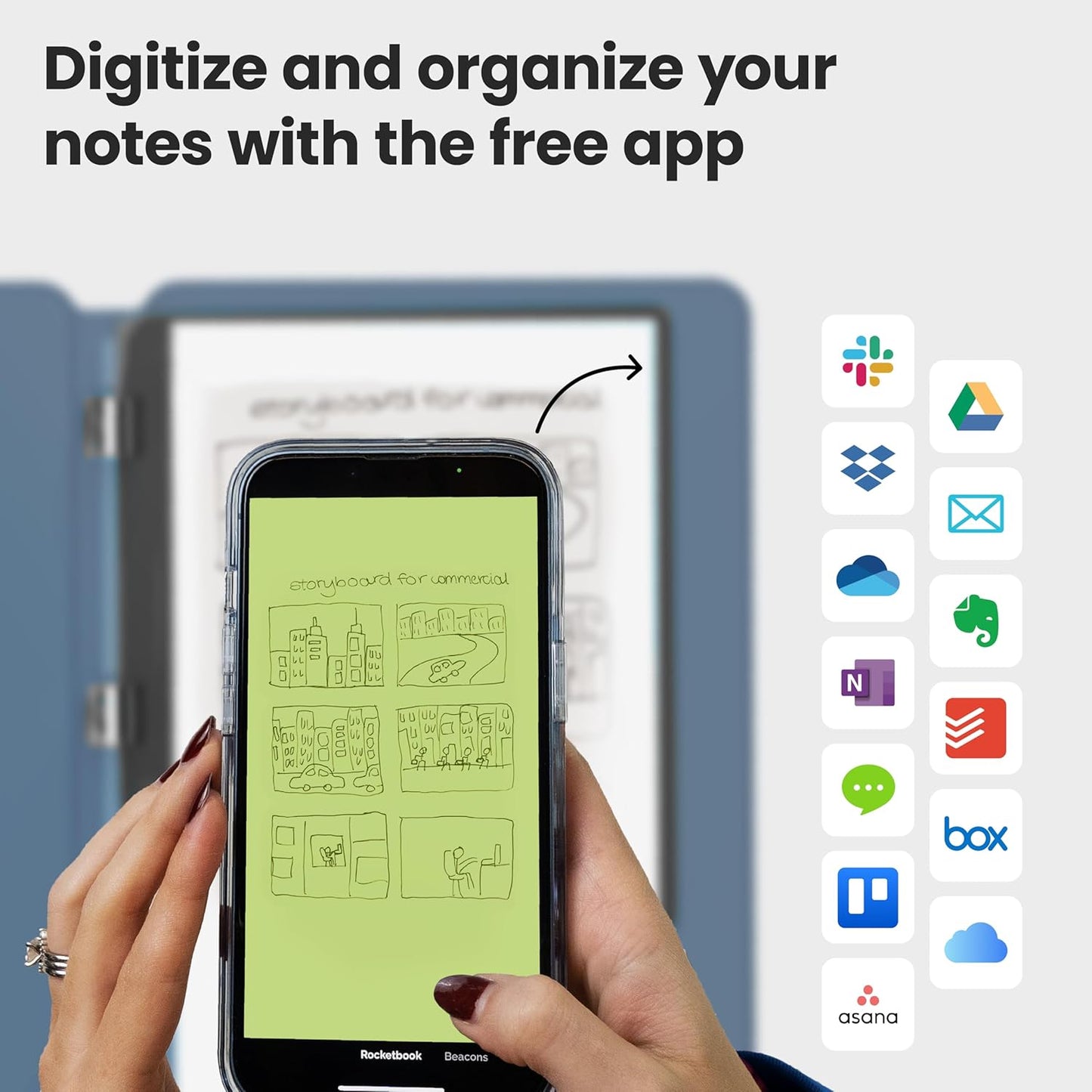 Rocketbook Pro 2.0 Reusable Professional Smart Notebook, Executive Size 7x9, Steel Blue - Lined & Dot Grid Pages, App-Connected, Erasable, Premium Cover, Ideal for Work Notes and Business Meetings